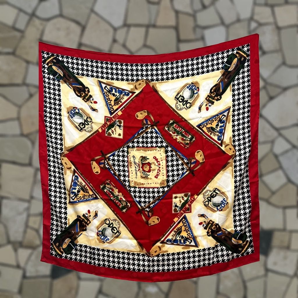 Vintage VINTAGE Silk Scarf Women Red Golf Club Houndstooth Pattern Size ONE SIZE - 1 Thumbnail