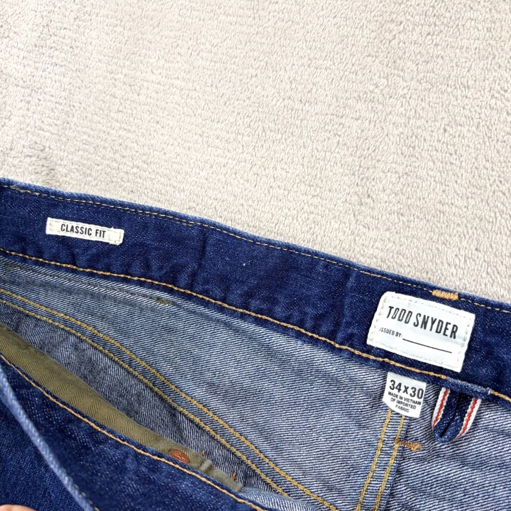 Todd Snyder Todd Snyder Jeans in Blue Wash Mens 34x29 12.5oz Selvedge Denim Classic Fit Straight 5-Pocket Denim Jeans USA Theme Button Closure Regular Waist Size US 34 / EU 50 - 4 Thumbnail