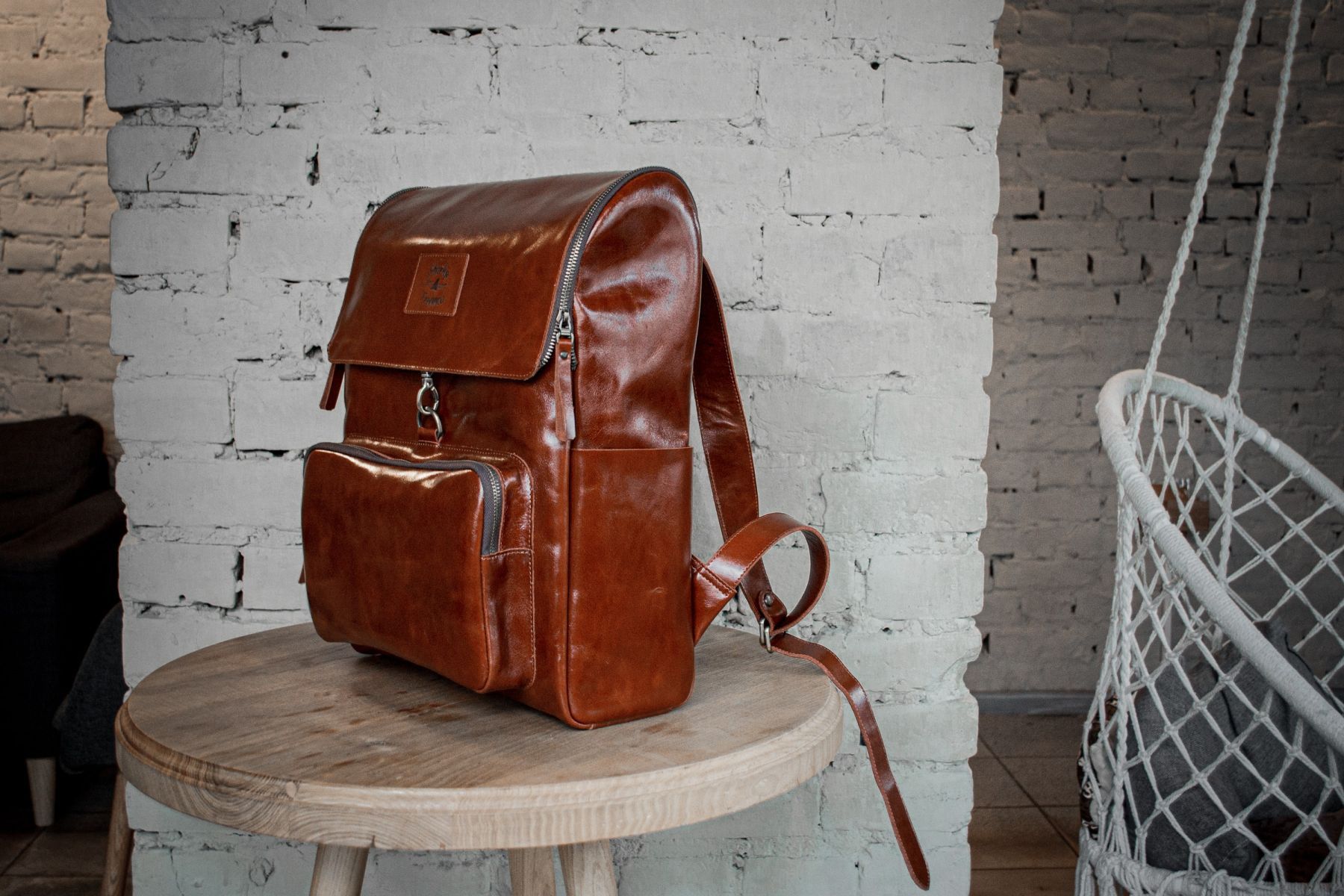 Handmade Leather backpack. Genuine leather Size ONE SIZE - 1 Thumbnail