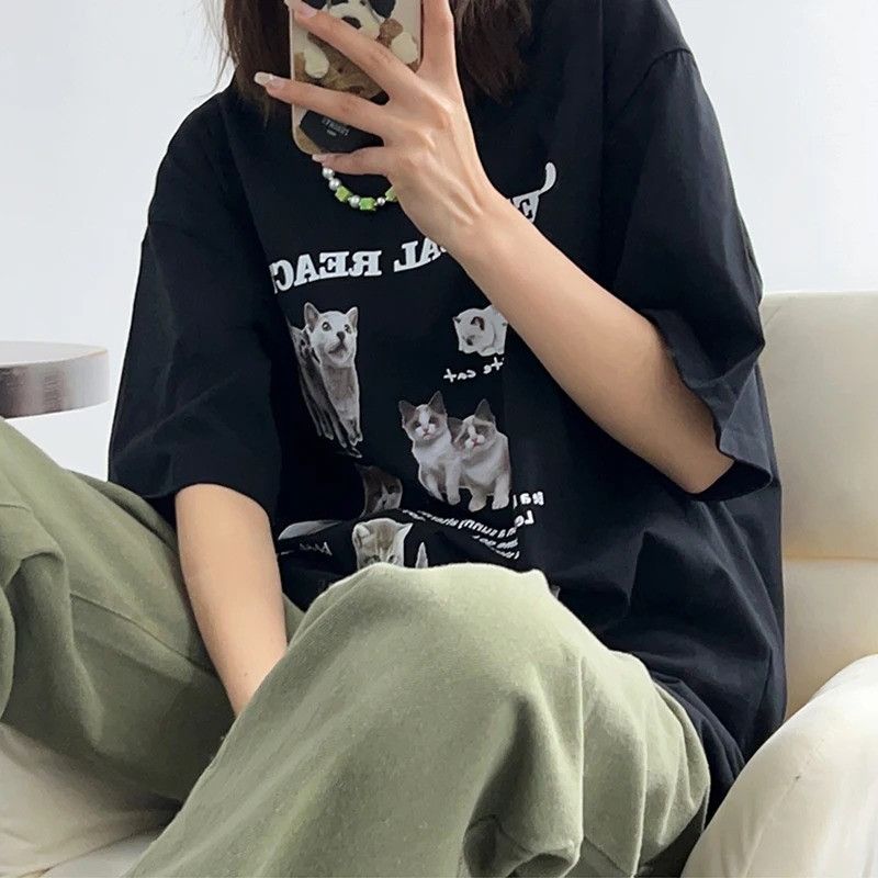 Designer × Vintage Cute Kawaii Cat Graphic Tee Oversized Summer 2025 Size US L / EU 52-54 / 3 - 3 Thumbnail