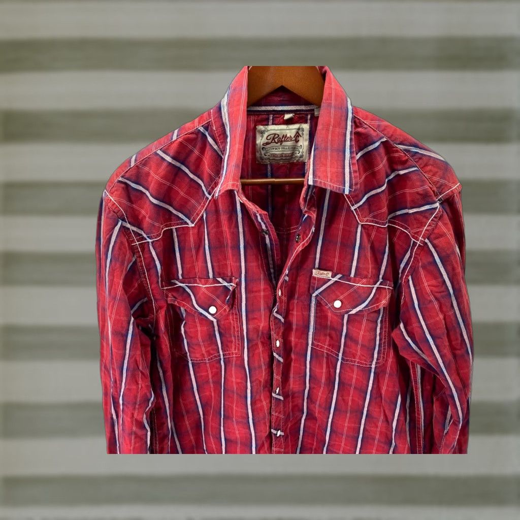 Vintage Rafter C Western Cowboy Shirt Mens L Red Plaid Snap Front Long Sleeve Pockets Logo Size US L / EU 52-54 / 3 - 1 Thumbnail