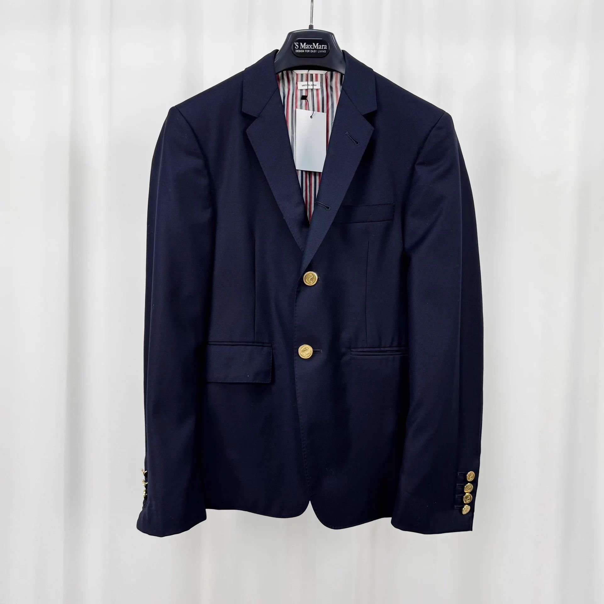 TB Gold Buttons Striped Padded Wool Blazer 0 New