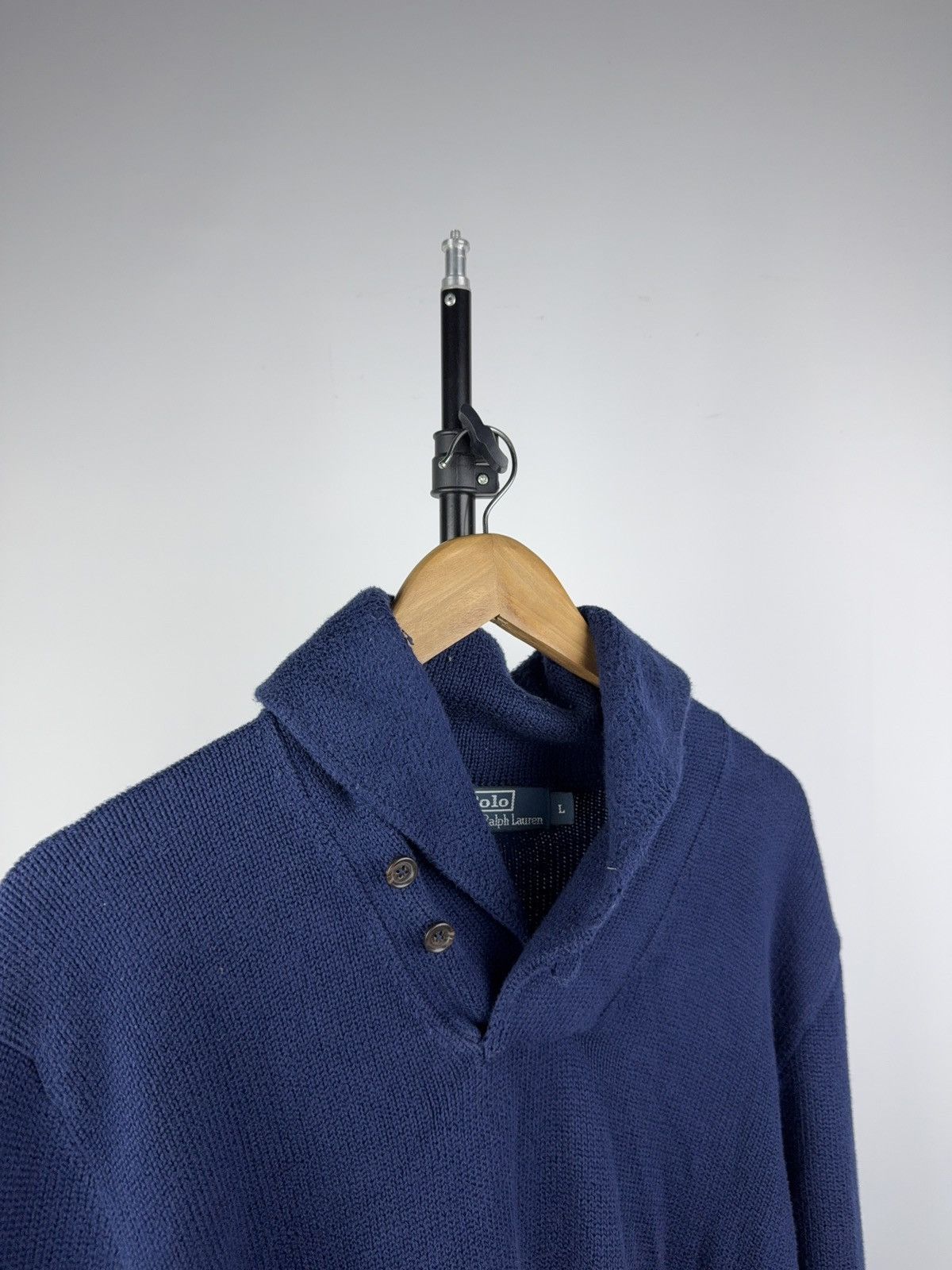 Polo Ralph Lauren Polo Ralph Lauren Shawl Collar Knit Sweater Blue Cotton L Size US L / EU 52-54 / 3 - 6 Thumbnail