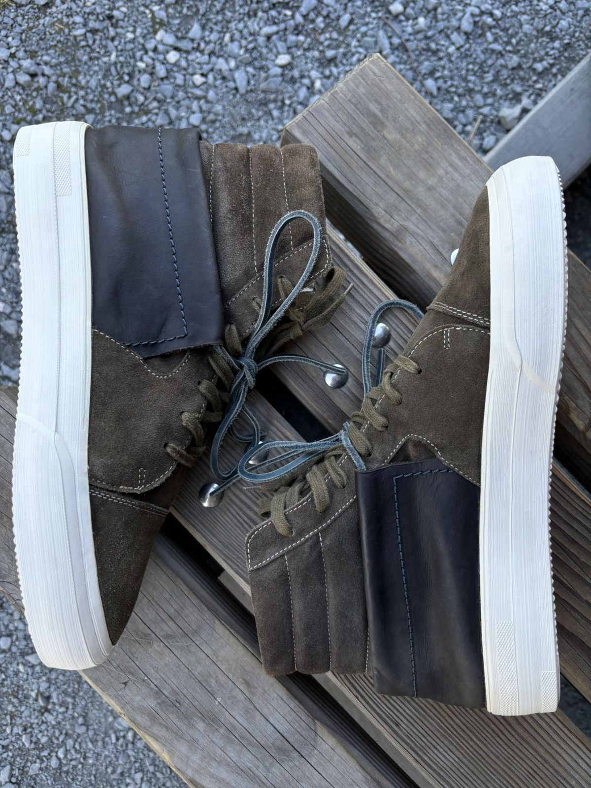 Maison Margiela MMM 22 Hybrid Suede-Leather High Top Lace Up Sneakers Boots Size US 11.5 / EU 44-45 - 10 Thumbnail