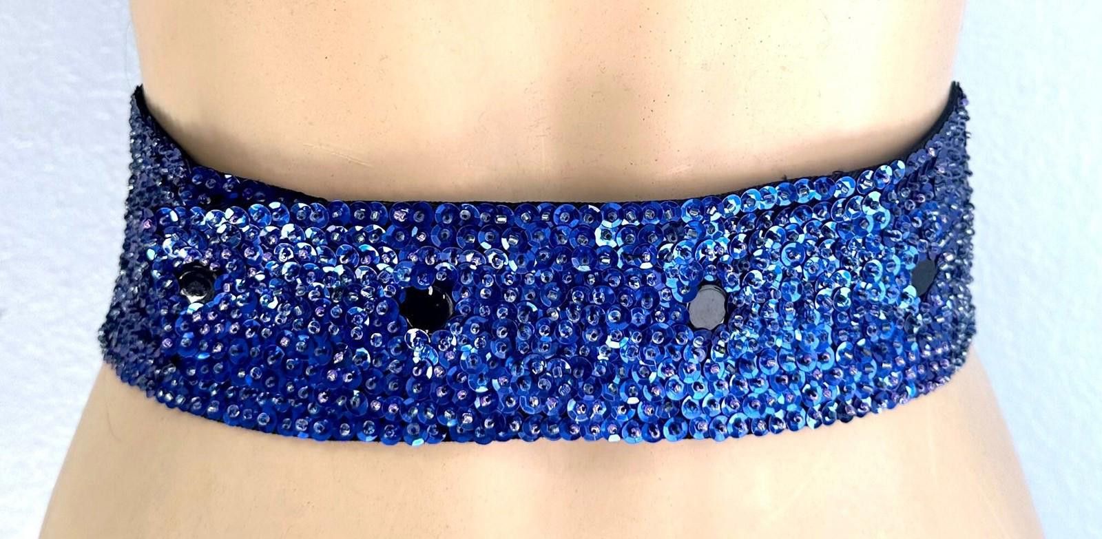 Designer Sequin Cummerbund Fashion Belt Royal Blue Size ONE SIZE - 2 Thumbnail