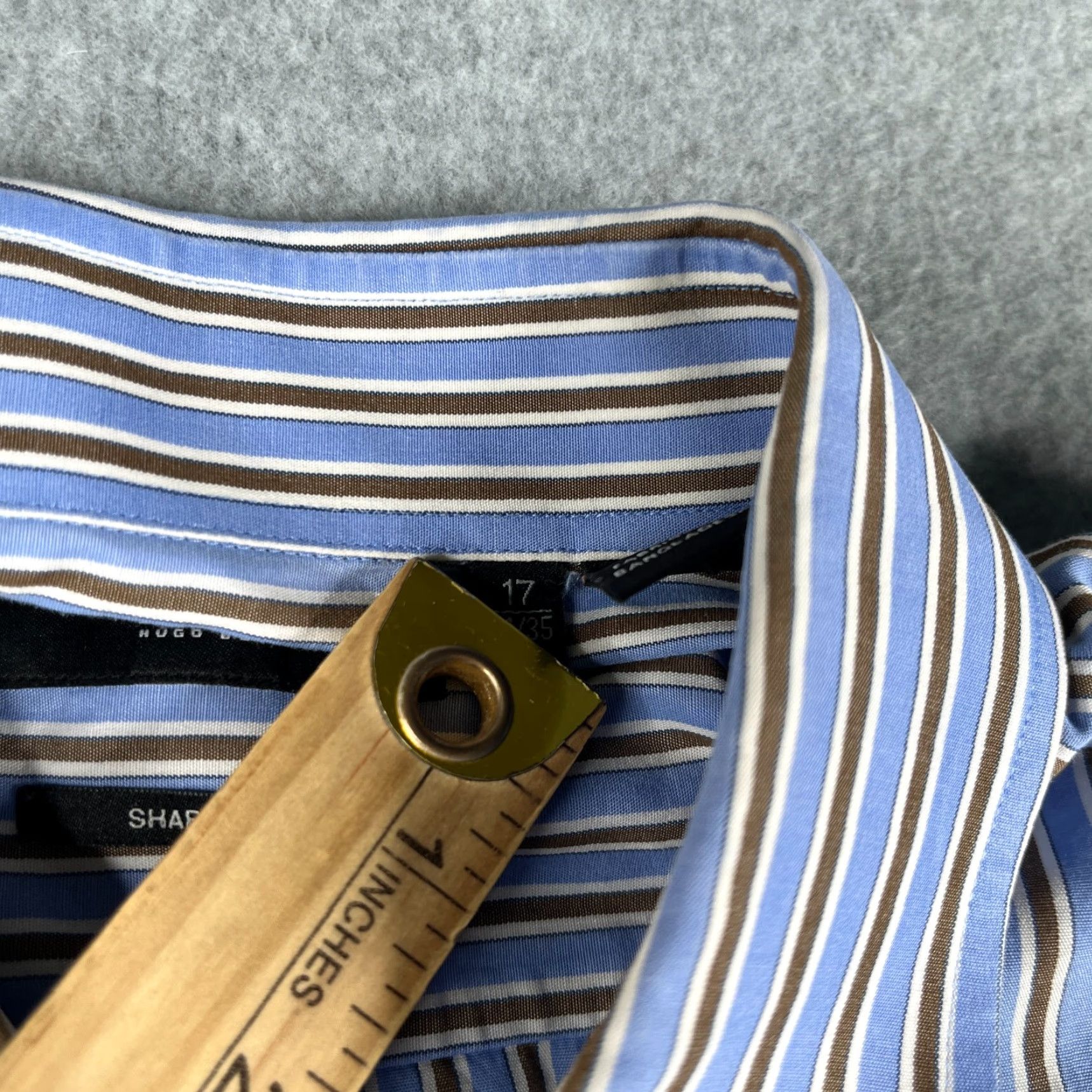 VINTAGE Hugo Boss Shirt 17 Blue Striped Sharp Fit Casual Button Up Long  Sleeve Mens
