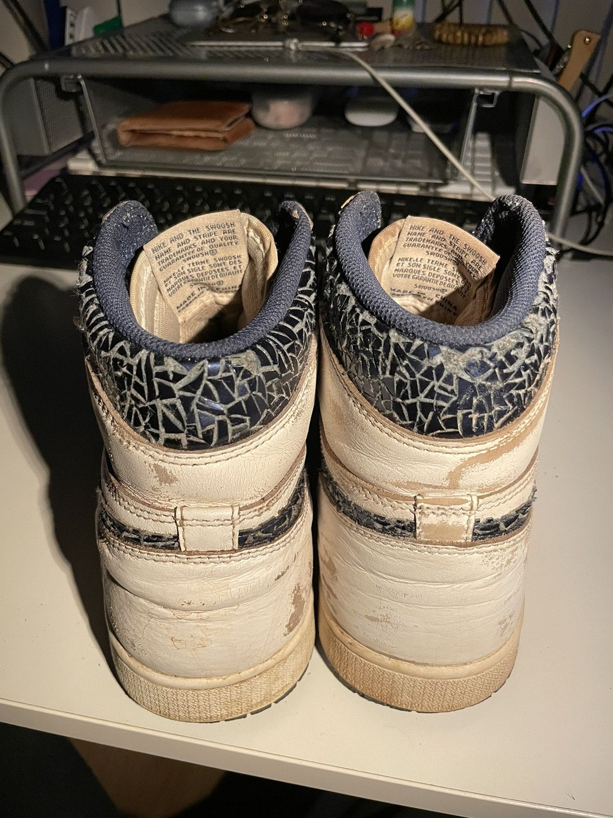 image of 1985 Jordan 1 Metallic Navy Distressed Shoes, Men's (Size 10)