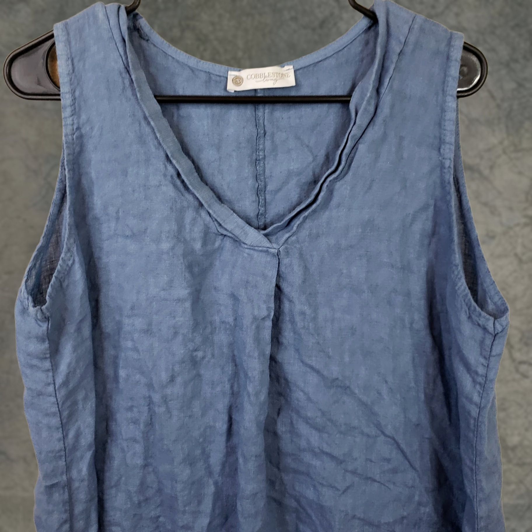 Vintage Cobblestone Living Top Womens XL Blue 100% Linen Italy Boat Neck Sleeveless Tunic Boho Beach Linen Blouse Vintage? No Size XL / US 12-14 / IT 48-50 - 1 Thumbnail