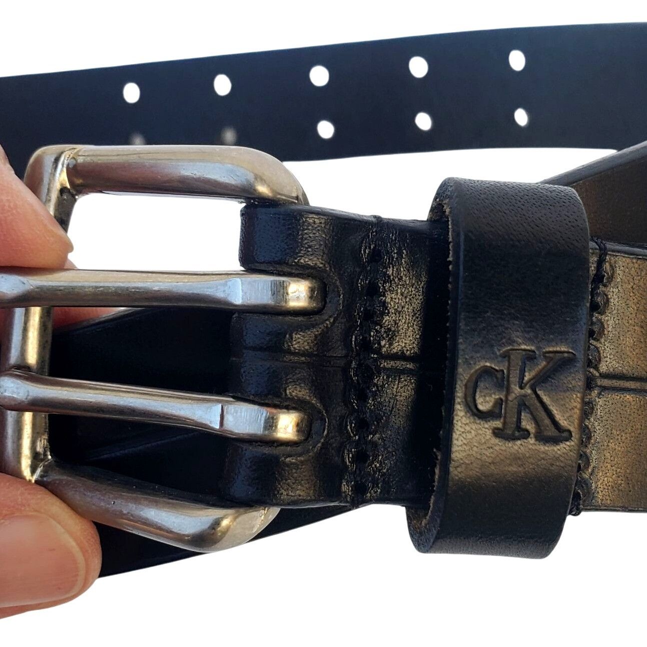 Calvin Klein Calvin Klein Black Leather Belt Double Prong Buckle Men Smal Size ONE SIZE - 2 Thumbnail