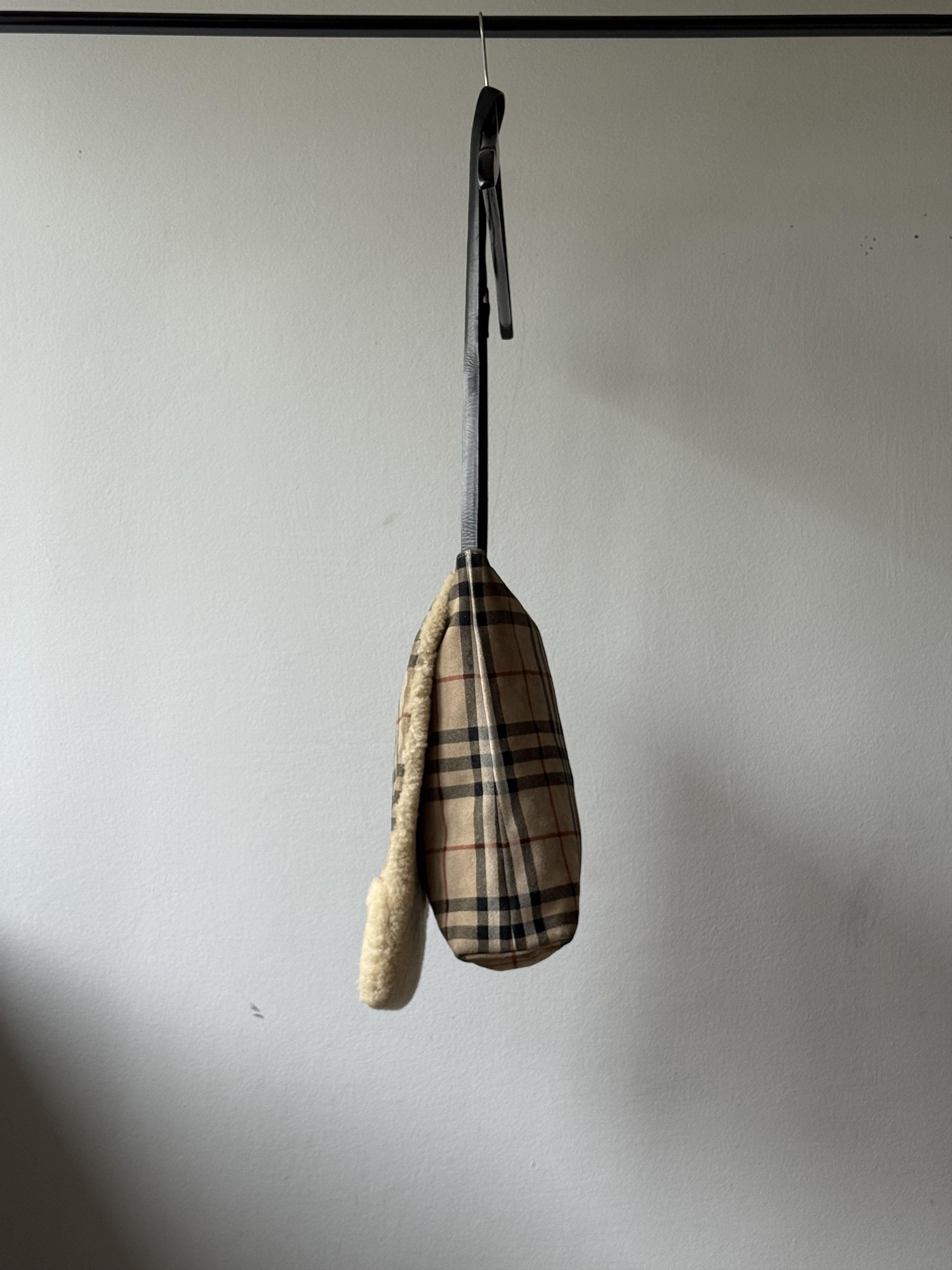 Burberry Burberry Nova Check Suede Shearling Shoulder Open Flap Bag Size ONE SIZE - 7 Thumbnail