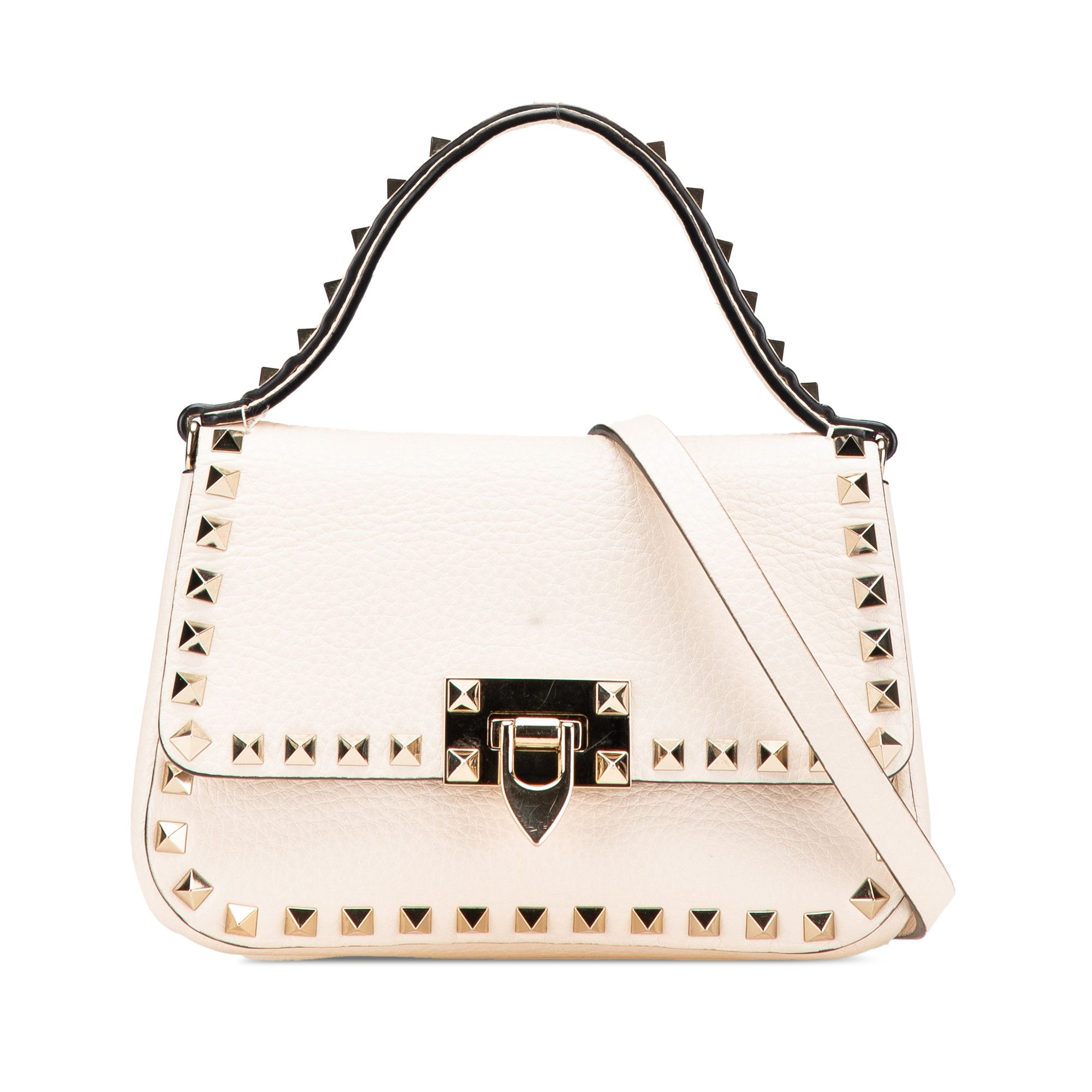 Valentino Small Grainy Calfskin Rockstud Convertible Top Handle Bag in White, Women's