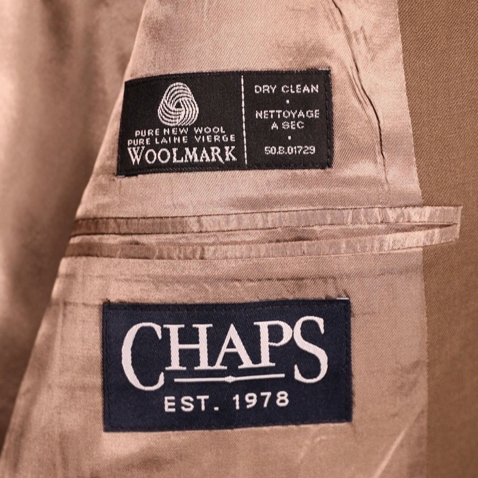 Chaps Chaps Wool Suit Mens 48L Brown Pleated Pants 100% Wool Size 48L - 7 Thumbnail