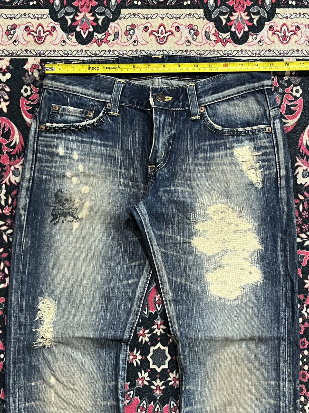 If Six Was Nine Edwin 503 Sashiko Pocket Studded Skull Painting Flare Jeans Size 28" / US 6 / IT 42 - 12 Thumbnail