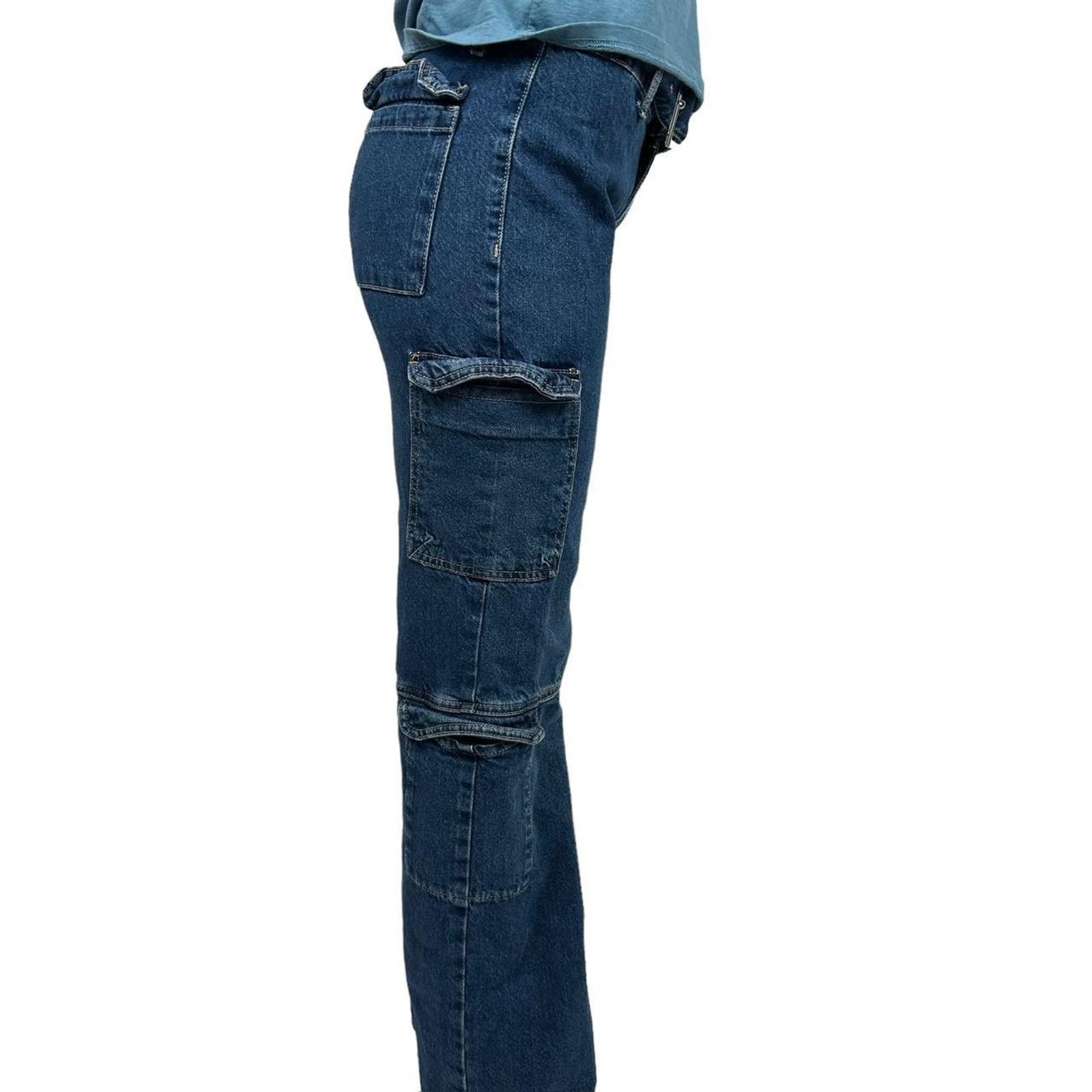 Zara Womens double cargo denim jeans Size 28" / US 6 / IT 42 - 6 Thumbnail