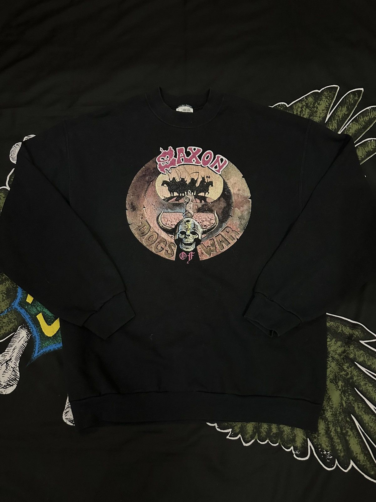 Saxony × Vintage Vintage *RARE* 90’s Screen Stars Saxon Rock Band Sweater Size US M / EU 48-50 / 2 - 1 Thumbnail