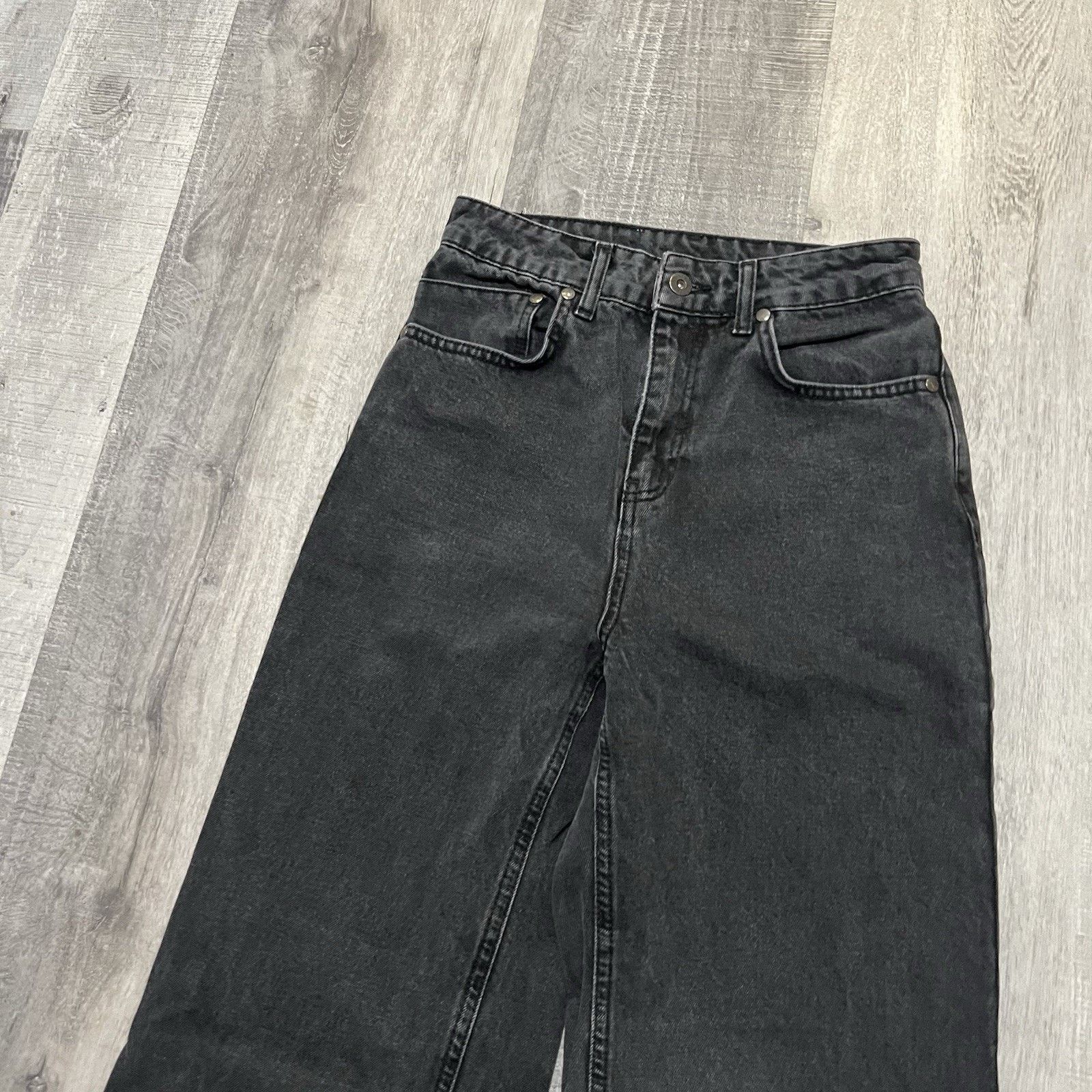 Vintage Ragged Jeans Womens 26 Black Wide Leg High Rise Flared Denim Size 26" / US 2 / IT 38 - 3 Thumbnail