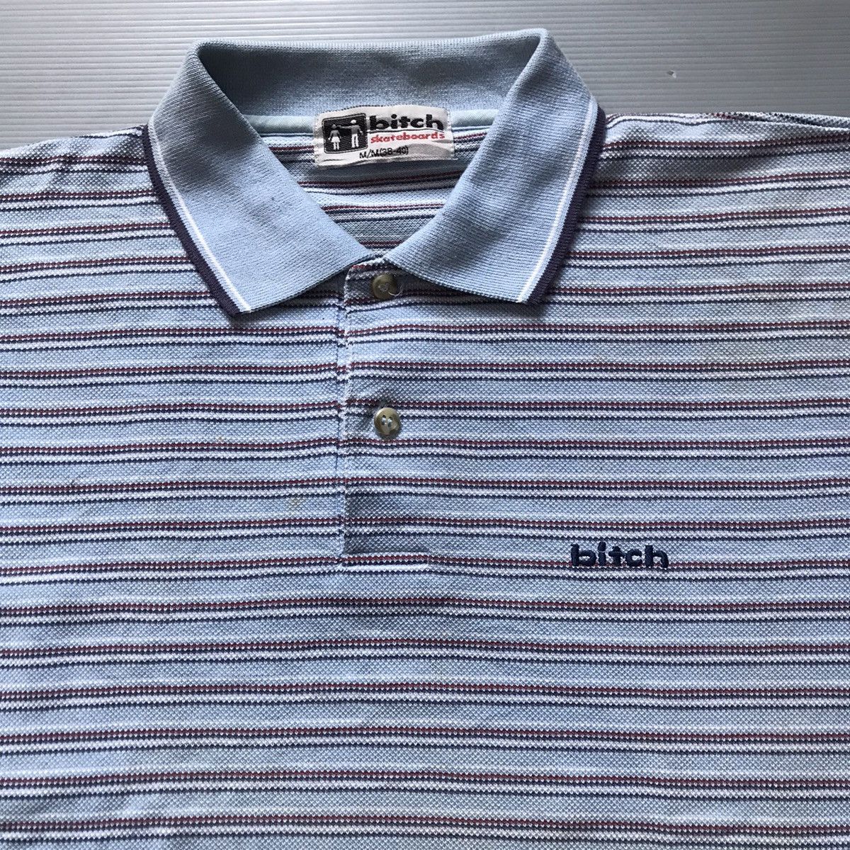 Hook-Ups × Hysteric Glamour Vintage 90s Bitch Skateboards Polo Shirt Stripe blue colar Size US M / EU 48-50 / 2 - 8 Thumbnail