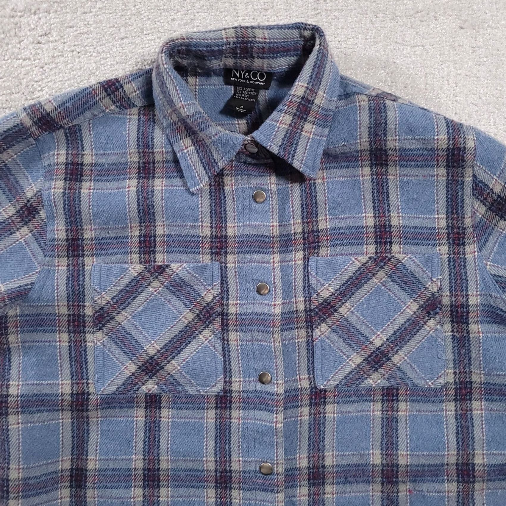 CO VINTAGE NY & CO Plaid Wool Blend Snap Shirt Shacket L/S Men’s Small Blue Wool Blend 90s Outdoor Womens? Size US S / EU 44-46 / 1 - 3 Thumbnail