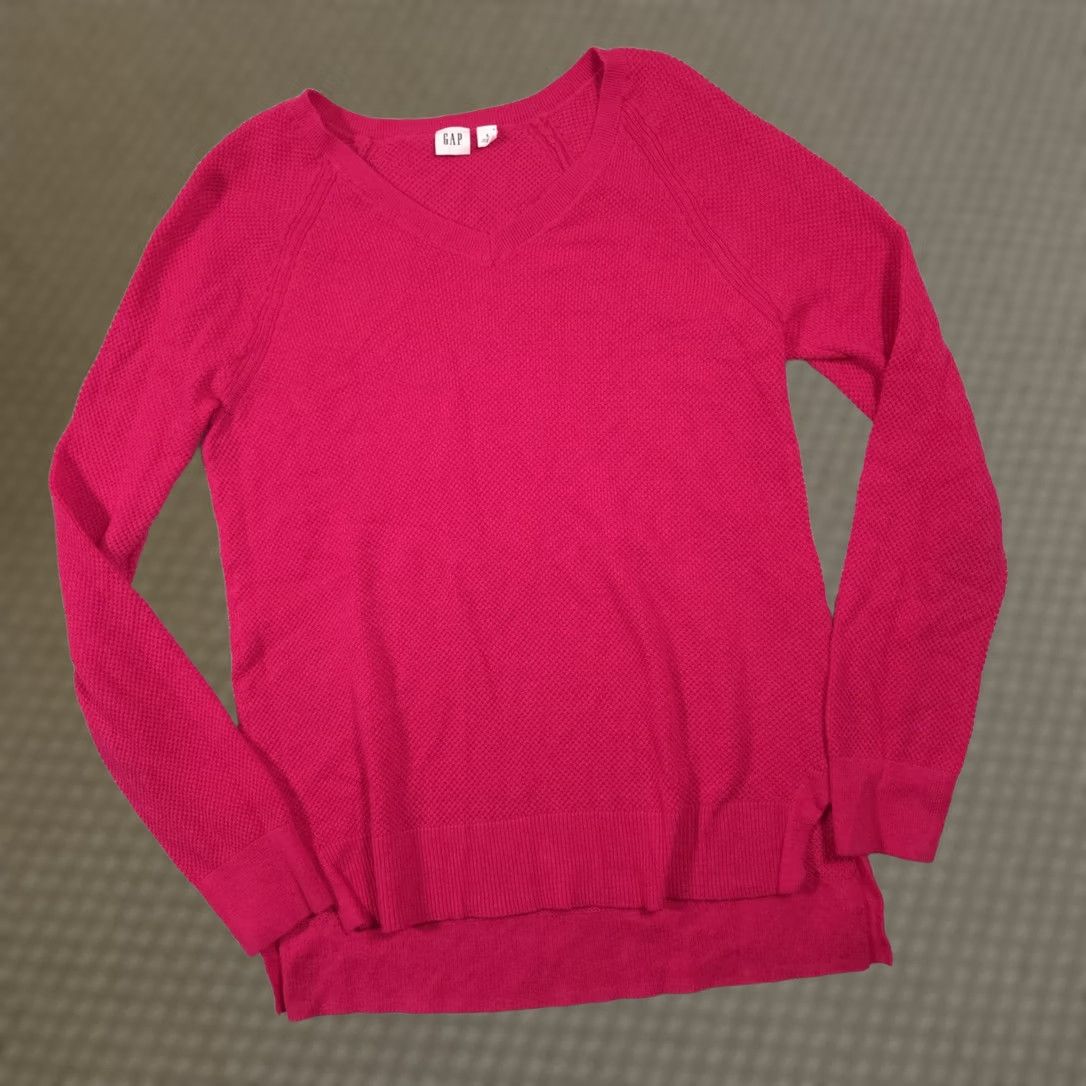 Gap Gap Sweater Womens S Pink V-Neck Waffle Knit Pullover Long Sleeve Pullover Casual Knit Slim Raglan Cuffs Hem Size S / US 4 / IT 40 - 1 Thumbnail
