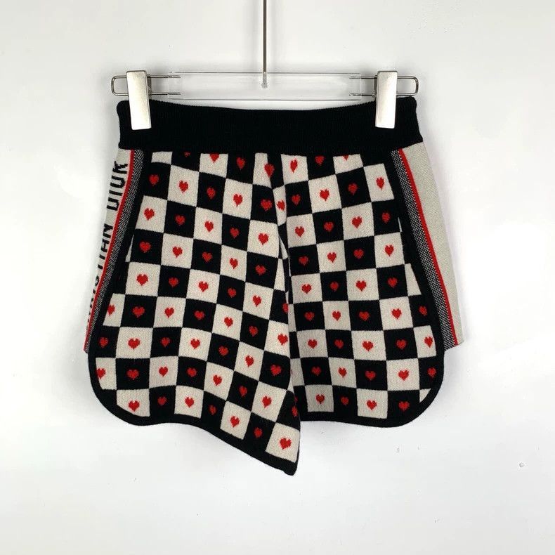 Dior Black White Checkered Heart Knit Shorts-2506 Size 33" - 2 Thumbnail