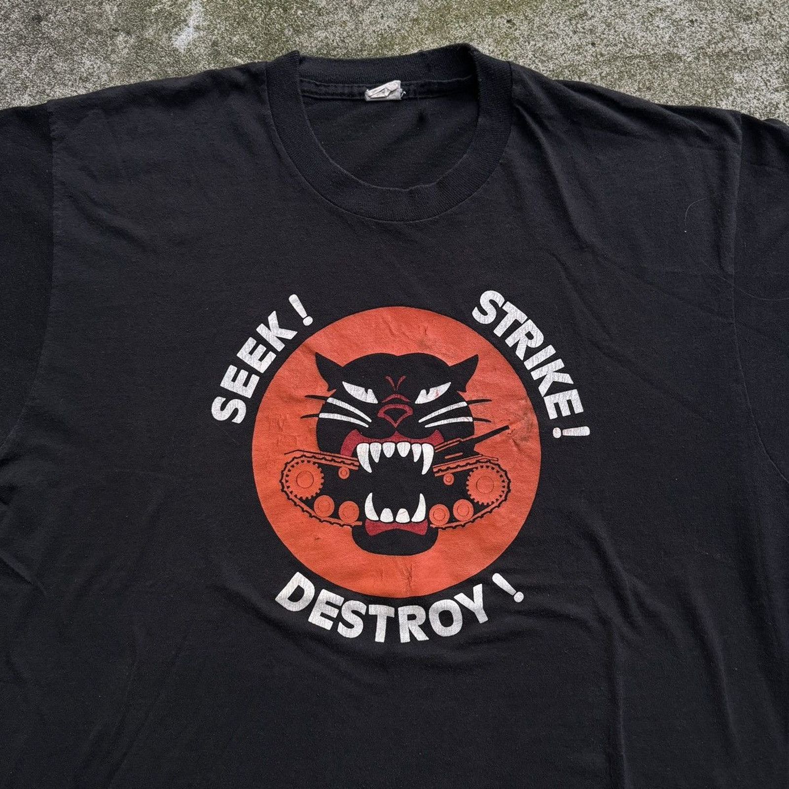 Vintage 80s Seek Strike Destroy Black Cat M18 Shirt Faded ERD Grunge Size US L / EU 52-54 / 3 - 3 Thumbnail