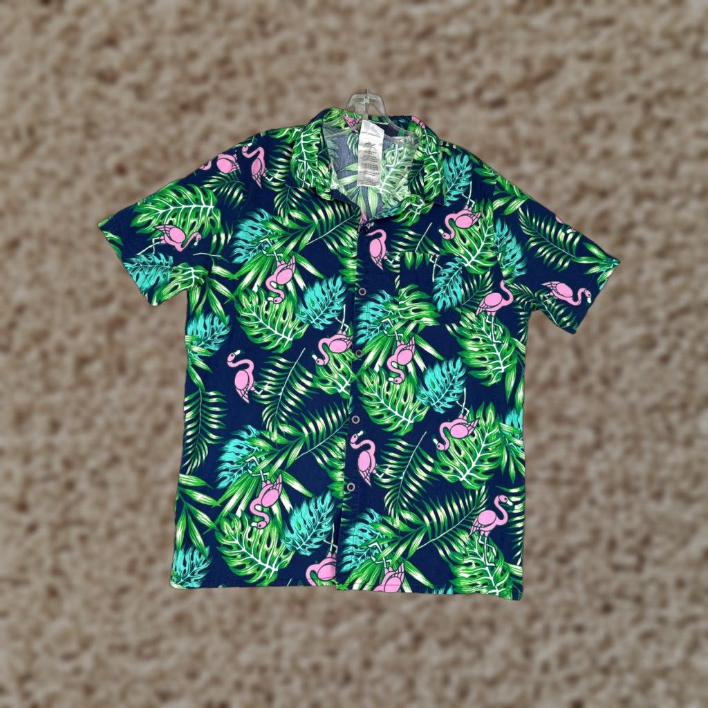 Vintage IML Shirt Adult Medium Blue Green Floral Flamingo AOP Hawaiian Cotton Blend Shirt Casual Men's 90s? Size US M / EU 48-50 / 2 - 1 Thumbnail