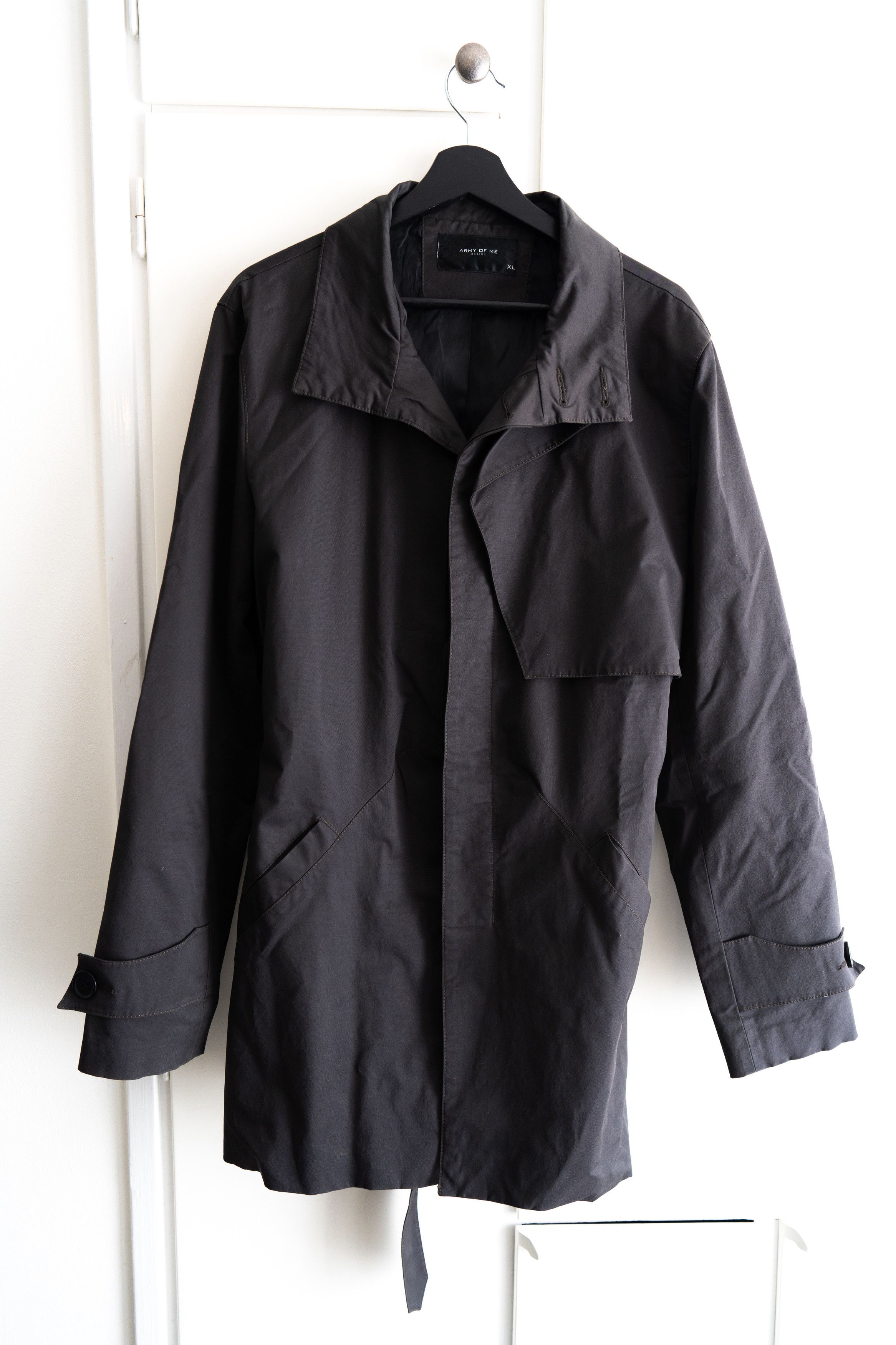 image of Army Of Me Structured Belted Coat - Size XL in Black, Men's