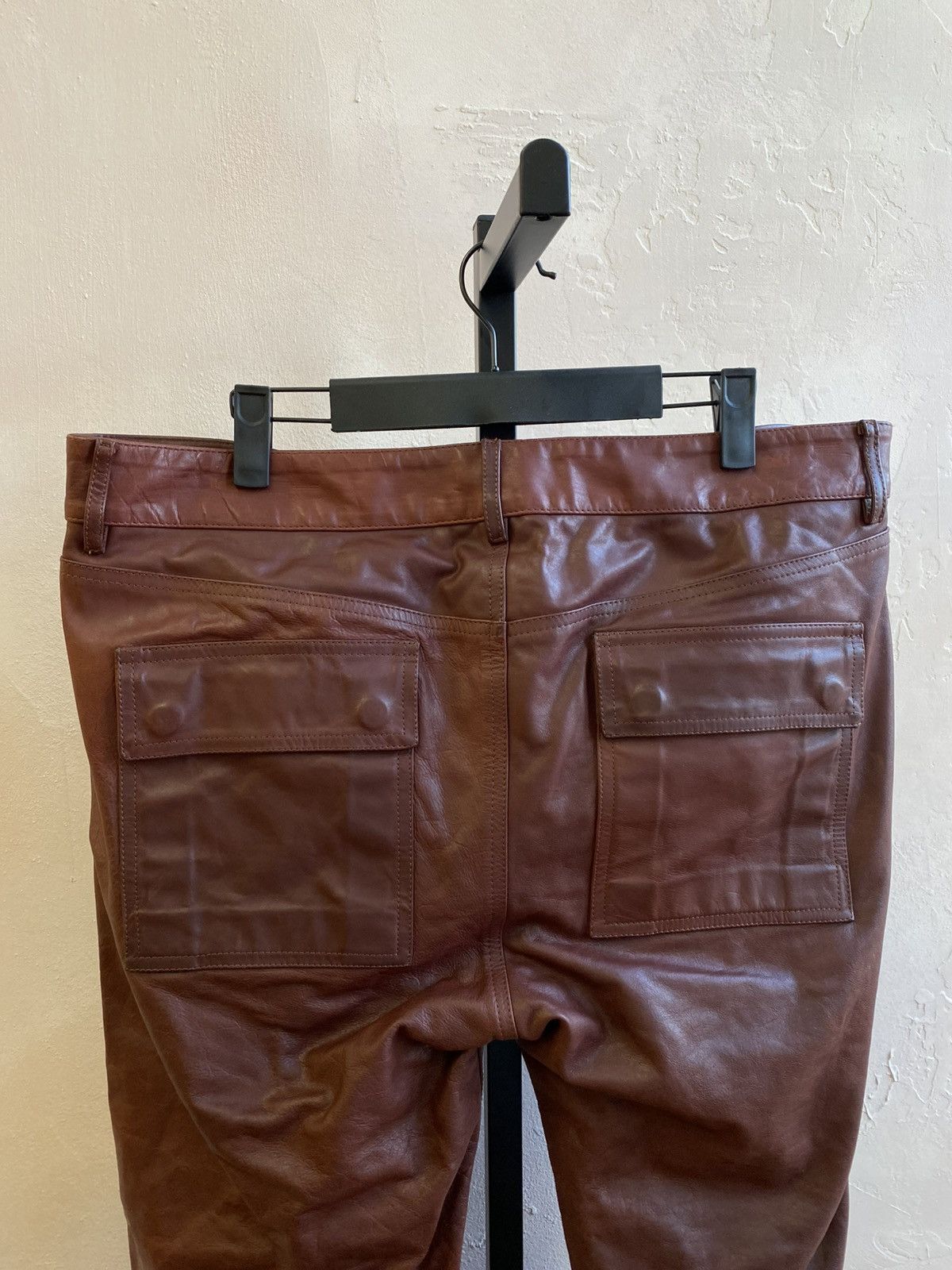Rick Owens AW22 TYRONE LEATHER PANTS MACASSAR BROWN BIKER SKINNY SLIM Size US 35 - 5 Thumbnail