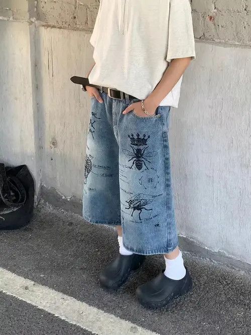Other Spider Graphic Denim Wide Leg Jorts, Denim Shorts Size US 34 / EU 50 - 5 Thumbnail