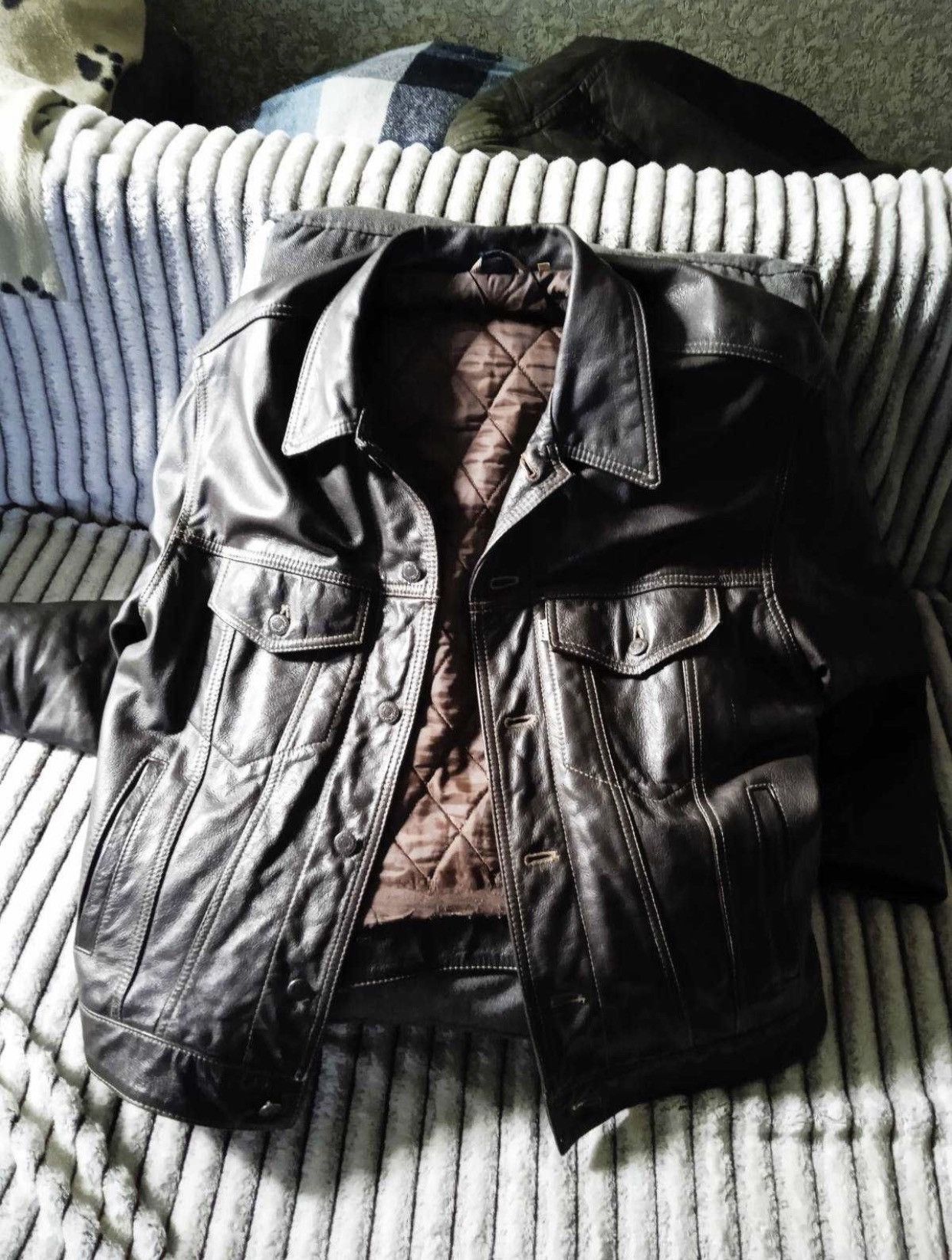 Vintage 80s Levi's Leather Brown Trucker Jacket White Tab