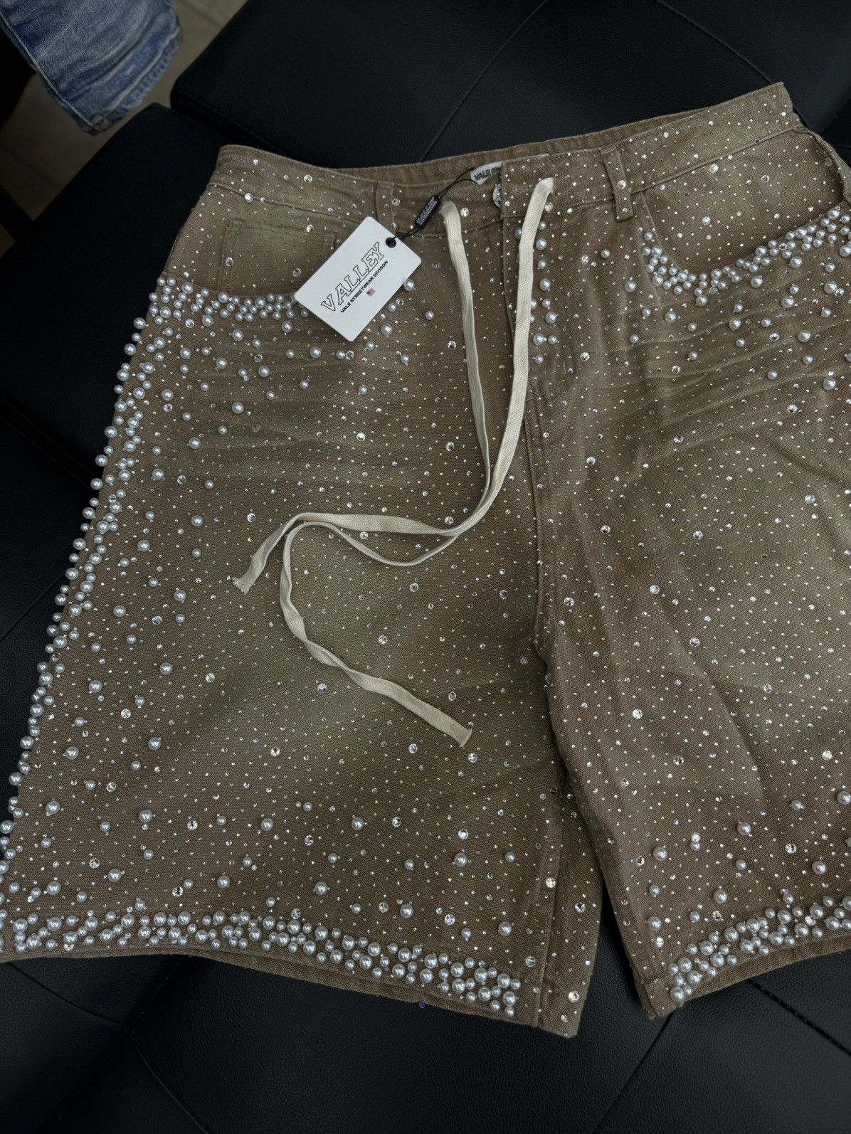Vale Valley Rhinestone Crystal Shorts Denim Tan Size 32 Size US 32 / EU 48 - 4 Thumbnail