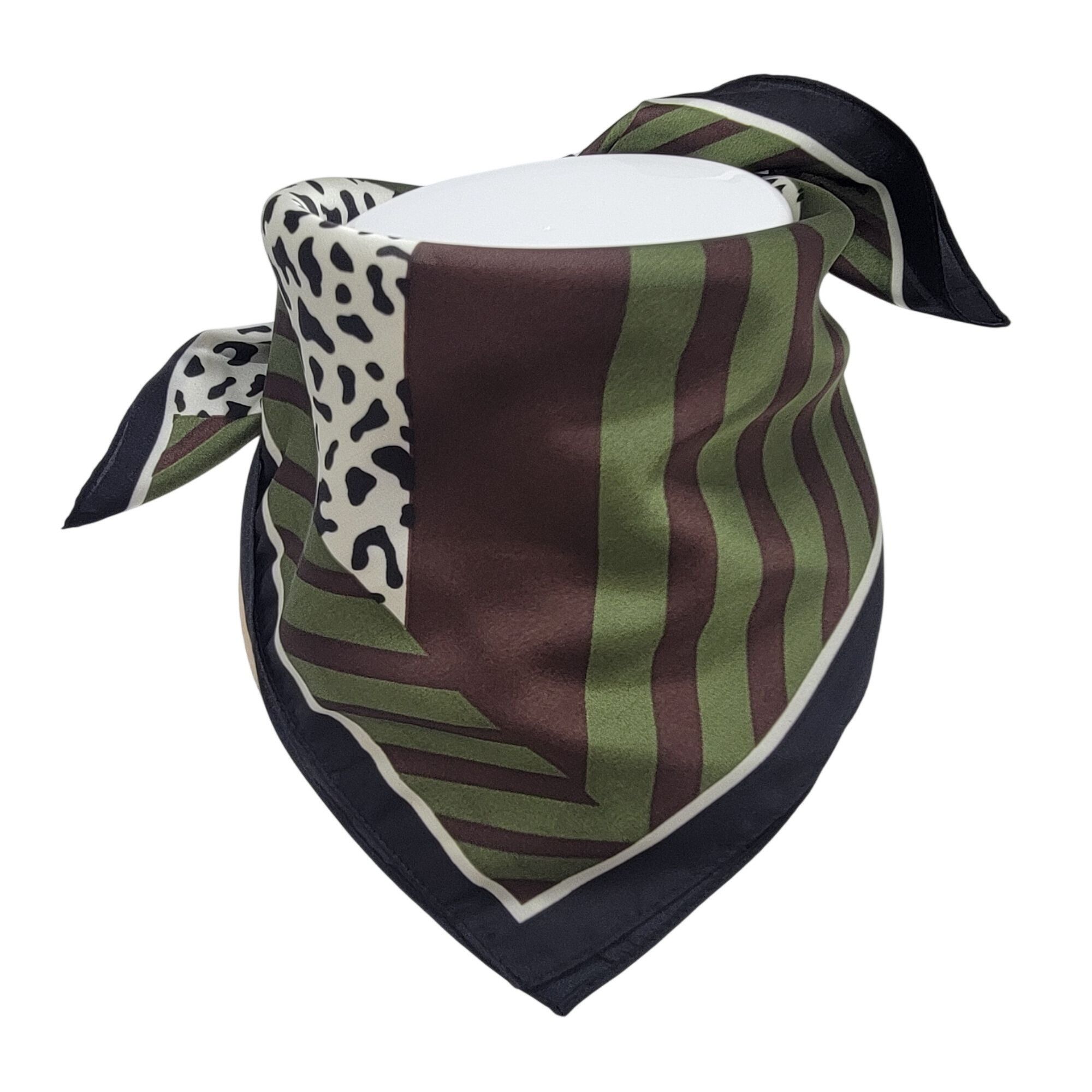 Other ✨Elegant Bandana Square Silky Scarf BLACK Green Animal Print Size ONE SIZE - 4 Thumbnail