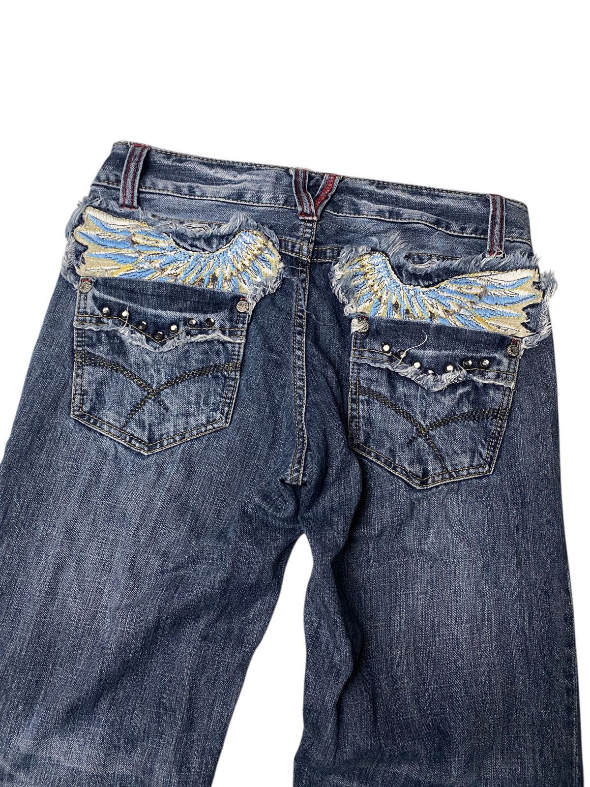 If Six Was Nine 2000's Oririn Wings Seawash Studded Flared Jeans Size US 28 / EU 44 - 3 Thumbnail