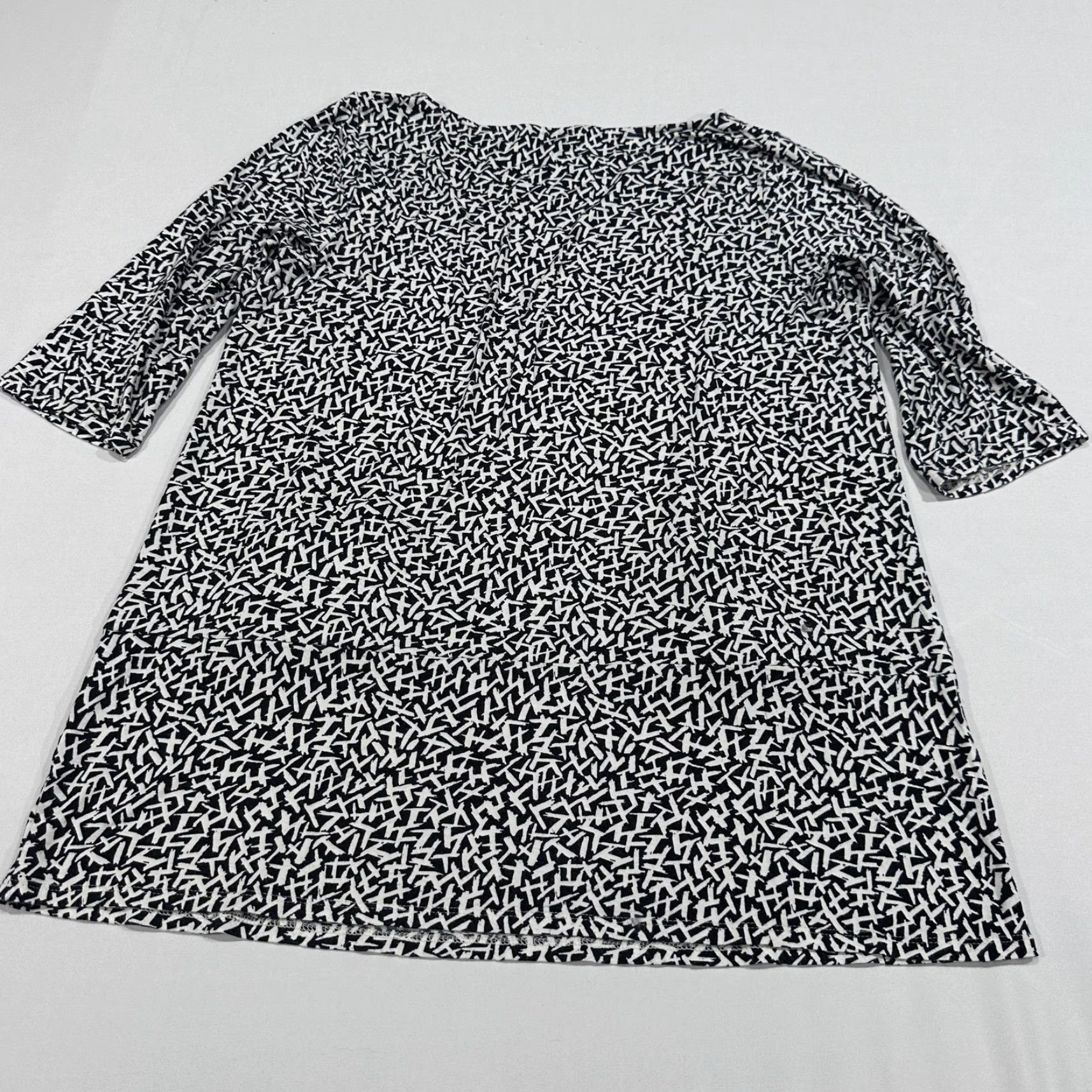 J. Jill J. Jill Shirt Womens M Black White Geometric Print Tunic 3/4 Sleeve Front Pockets Blouse Dressy Casual Office Navy Black Womens M Size M / US 6-8 / IT 42-44 - 5 Thumbnail