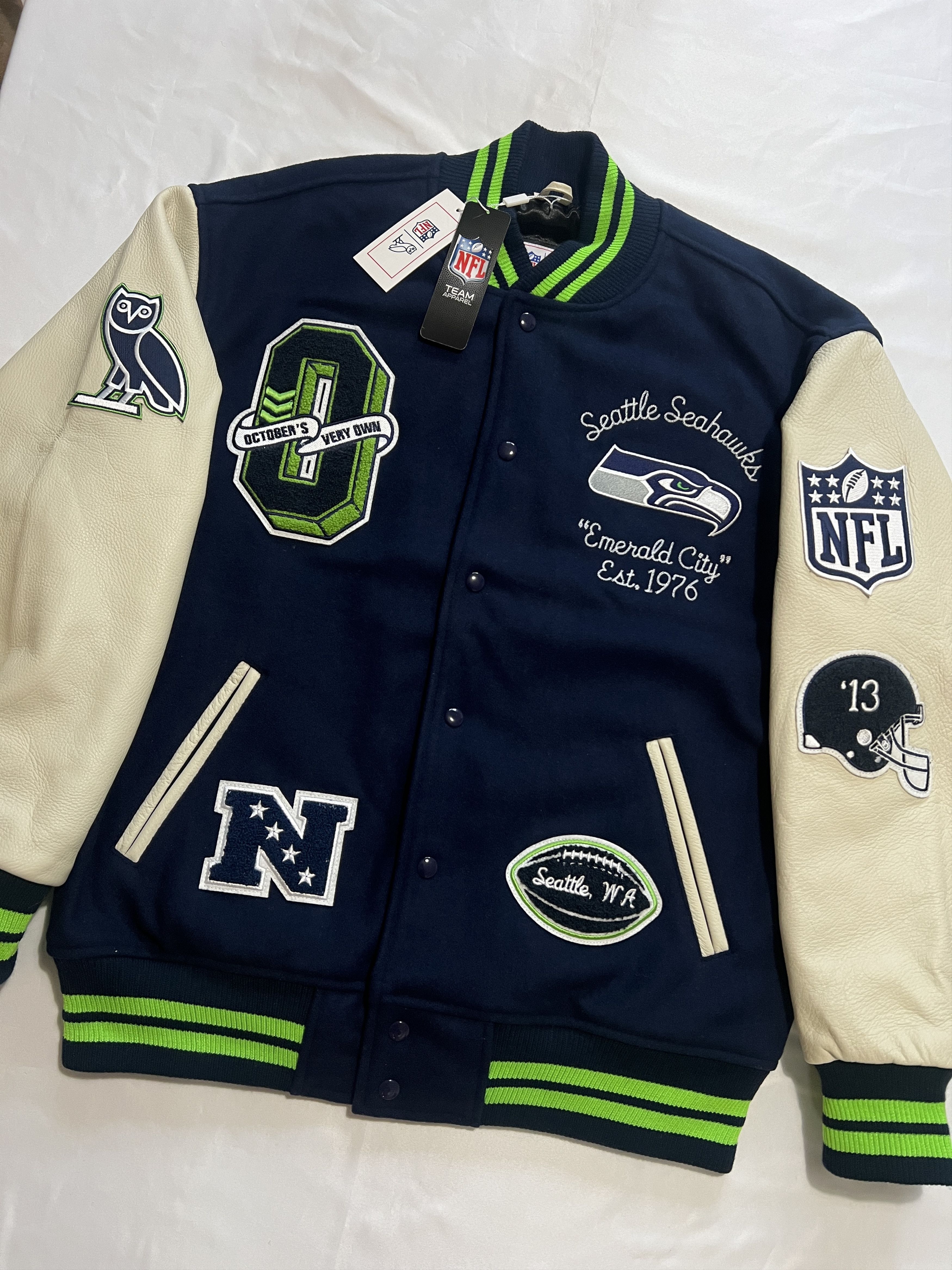 Drake OVO x NFL Seattle Seahawks VARSITY JACKET Size US XL / EU 56 / 4 - 7 Thumbnail