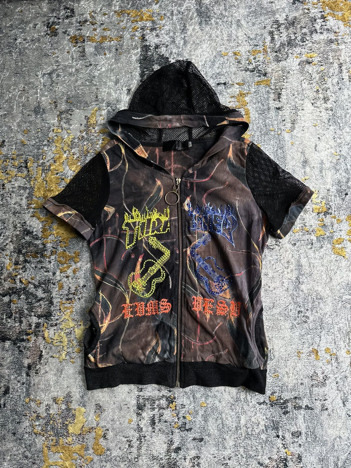 Japanese Brand SUCHANG CRAZY ABSTRACT MESH HOODIE GLITTER PUNK SICK STYLE Size US M / EU 48-50 / 2 - 1 Thumbnail