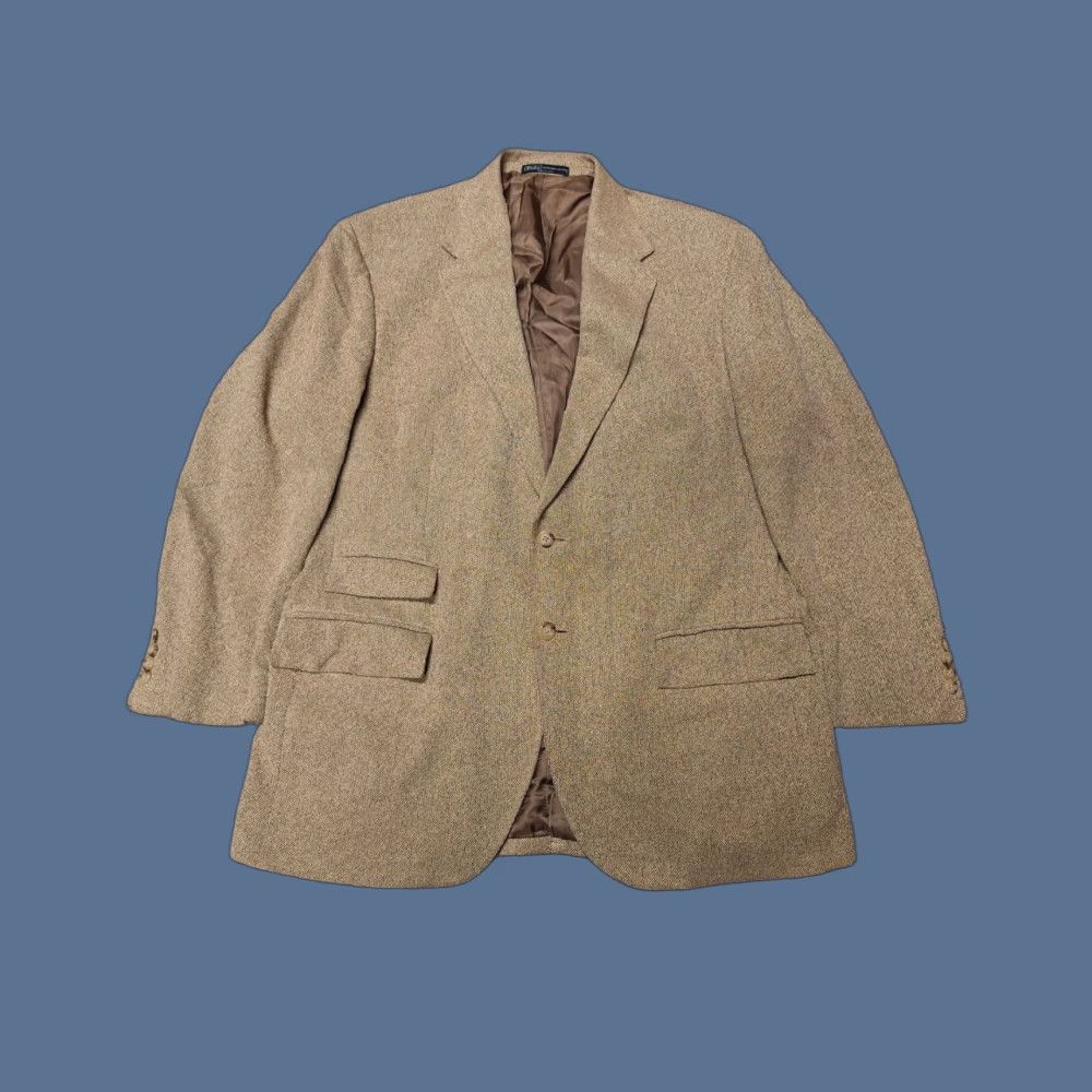 Polo Ralph Lauren VINTAGE Polo Ralph Lauren Blazer Mens 46R Tan VTG Made In Italy 100% Silk Distressed Size US XXL / EU 58 / 5 - 1 Thumbnail