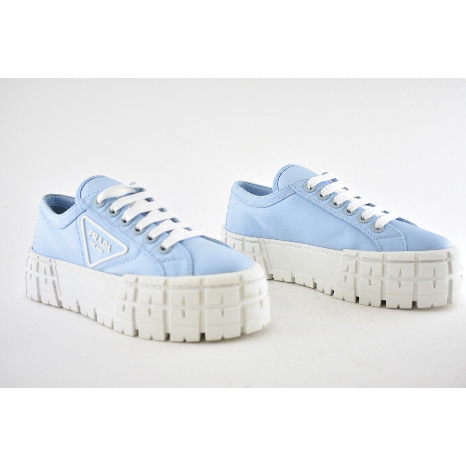 Prada Prada Cielo Blue Nylon White Platform Low Top Sneaker 37.5 Size US 7.5 / IT 37.5 - 4 Thumbnail