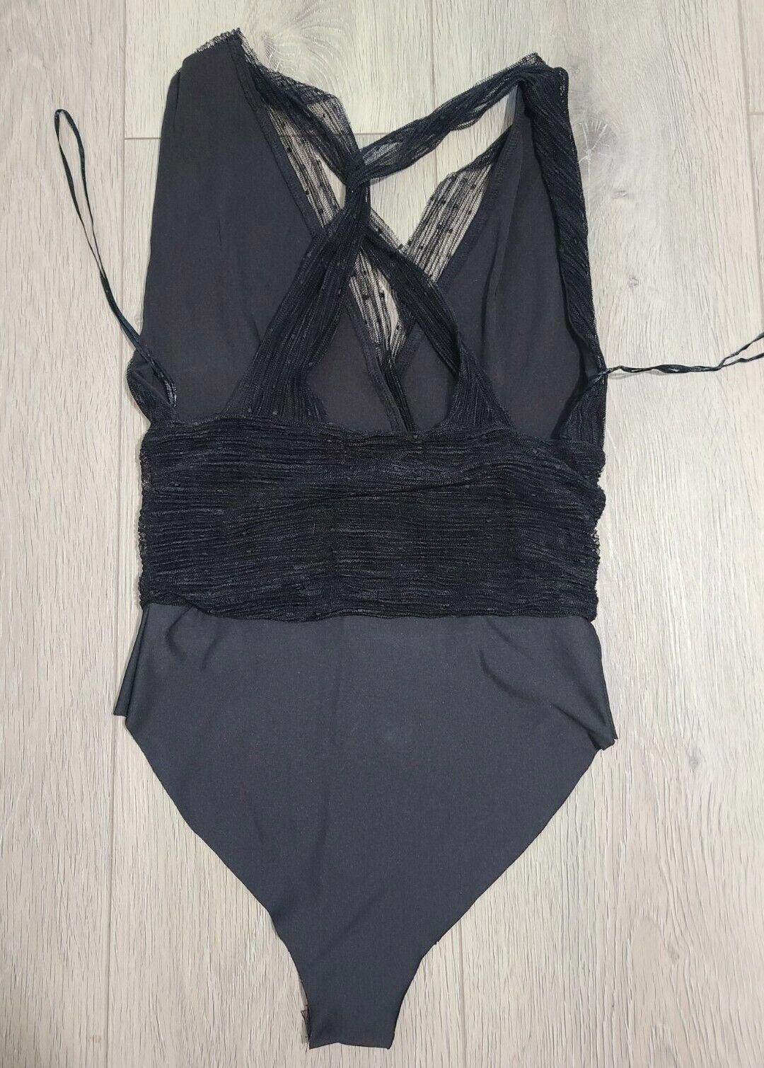 Designer Anna Grace Body Suit Top Small Black Lace Halter body con Size S / US 4 / IT 40 - 2 Thumbnail