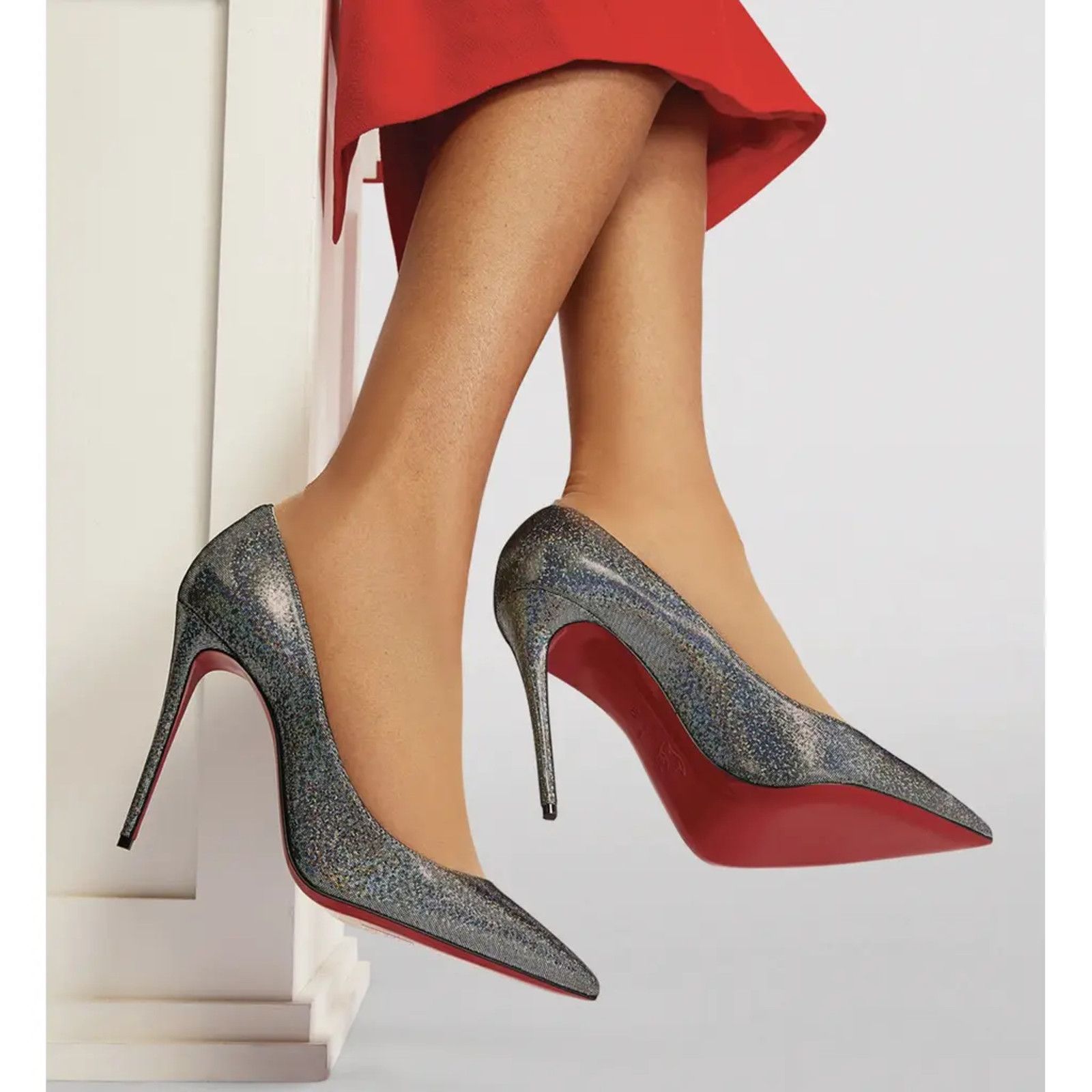 Christian Louboutin Kate 100 Silver Suede Disco Stiletto Pointed Heel Pump 40 Size US 10 / IT 40 - 3 Thumbnail