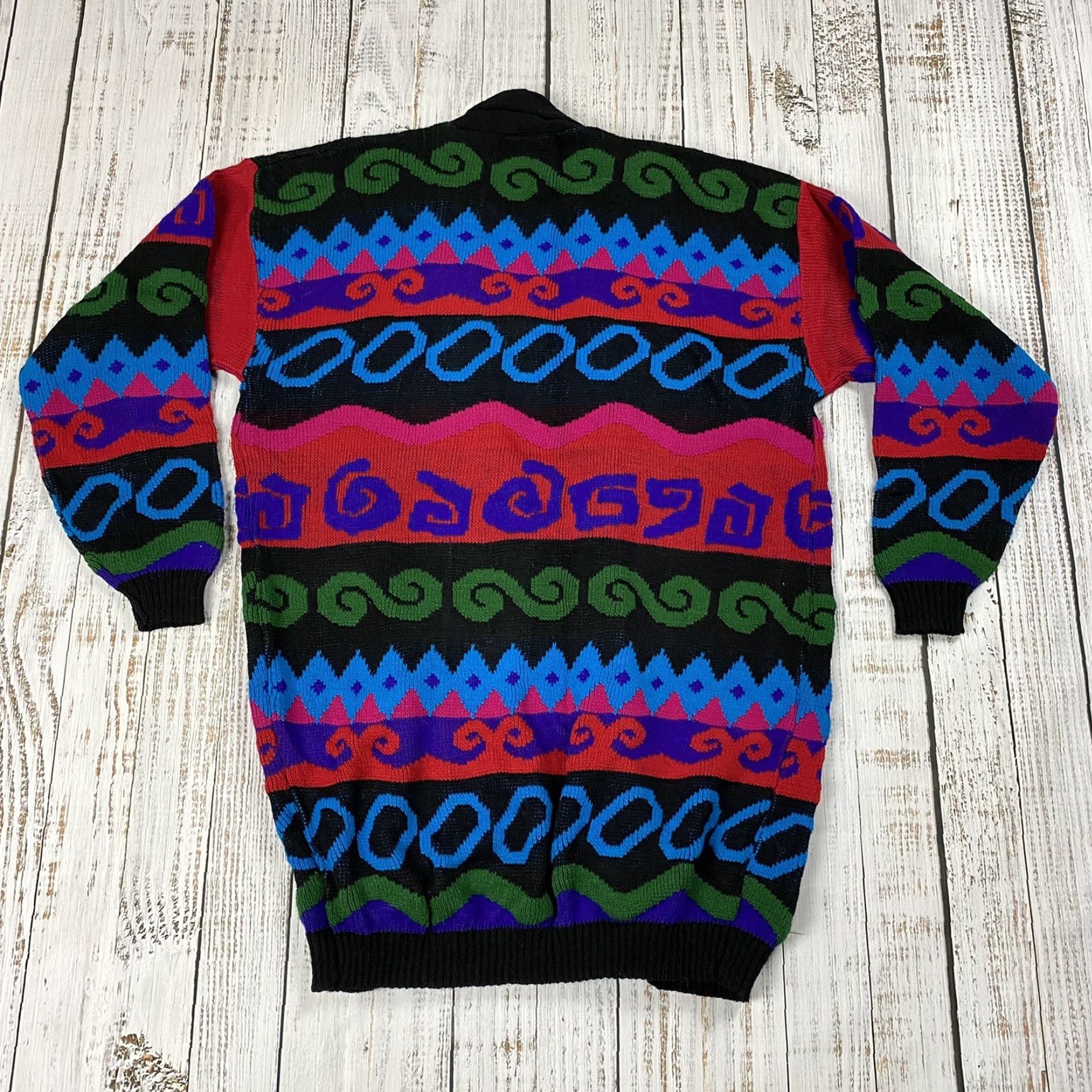 Vintage VINTAGE Jacquelyn by Browne Cardigan Open Front Geometric Abstract Black Red Purple Women One Size Regular Knit Falls Spring Winter Females Size ONE SIZE - 5 Thumbnail