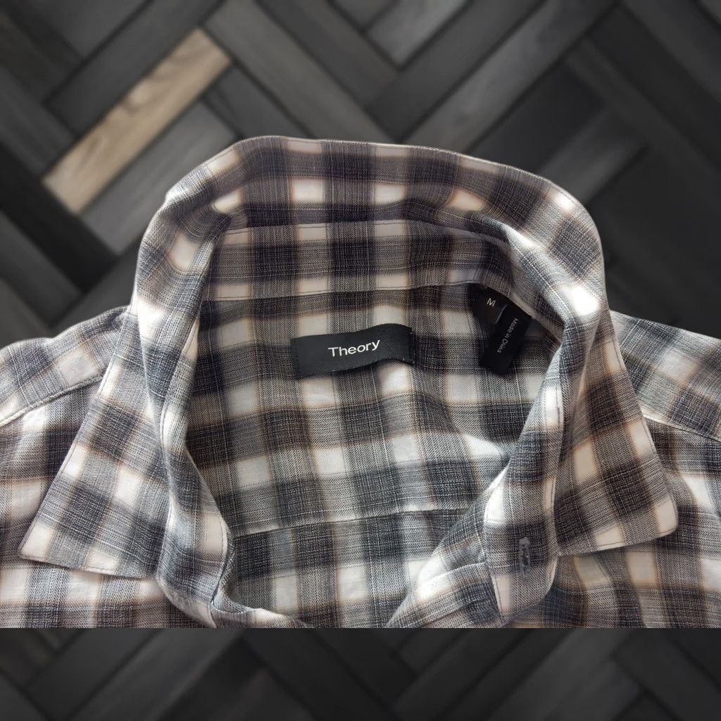 Theory Theory Mens Button-Up Shirt Plaid Gray Cotton Size M Regular Long Sleeve Size US M / EU 48-50 / 2 - 1 Thumbnail