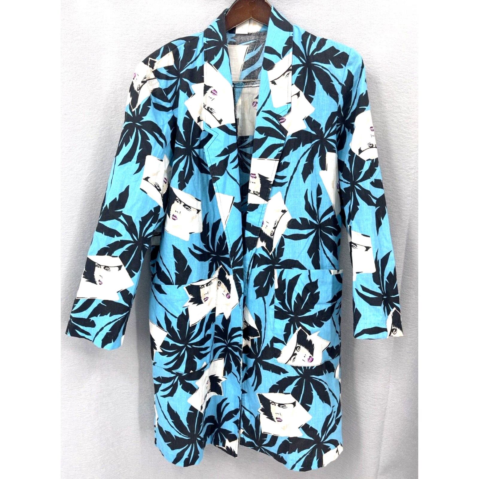 Vintage VINTAGE 90s Kimono Blouse Women Medium Blue Geometric Logo 80s Casual Women's Top Size M / US 6-8 / IT 42-44 - 2 Thumbnail