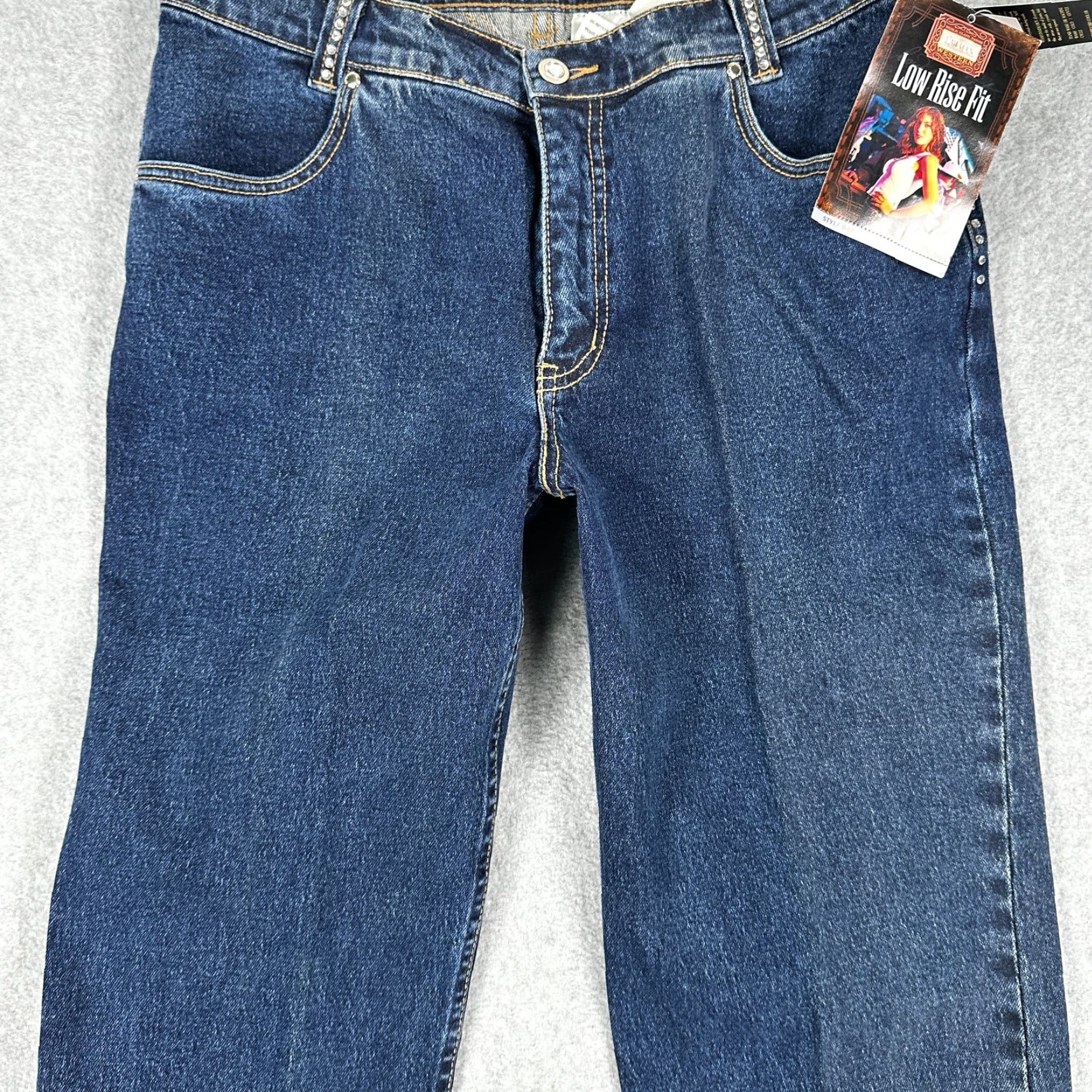 Vintage Lawman Jeans Women Blue Low Rise Slim Fit Stretch Crystal Studded 11 Slim 34in Inseam Denim Western Size 32" / US 10 / IT 46 - 7 Thumbnail