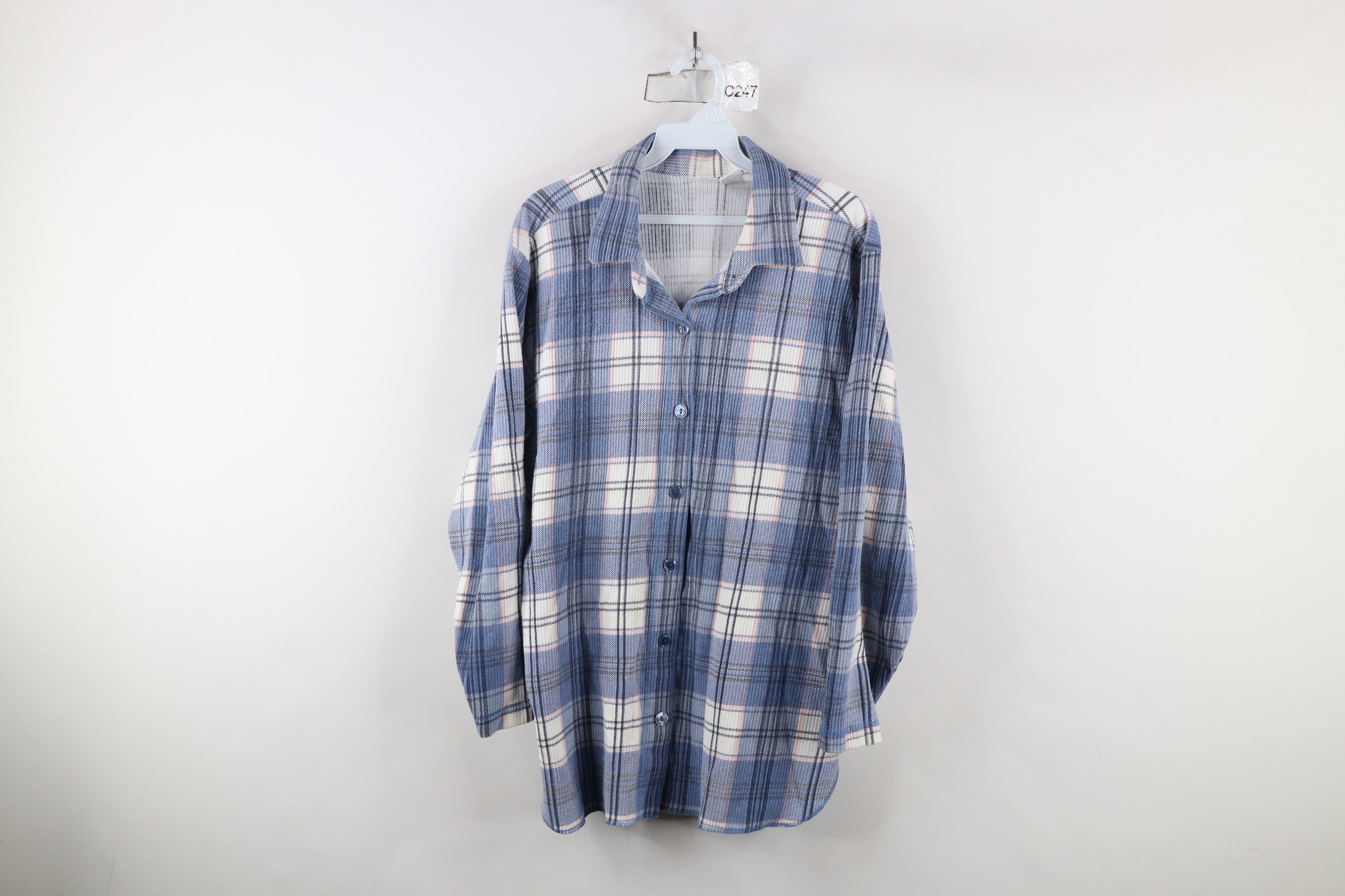 Vintage Vintage 90s Streetwear Ribbed Flannel Collared Button Shirt Size L / US 10 / IT 46 - 1 Thumbnail