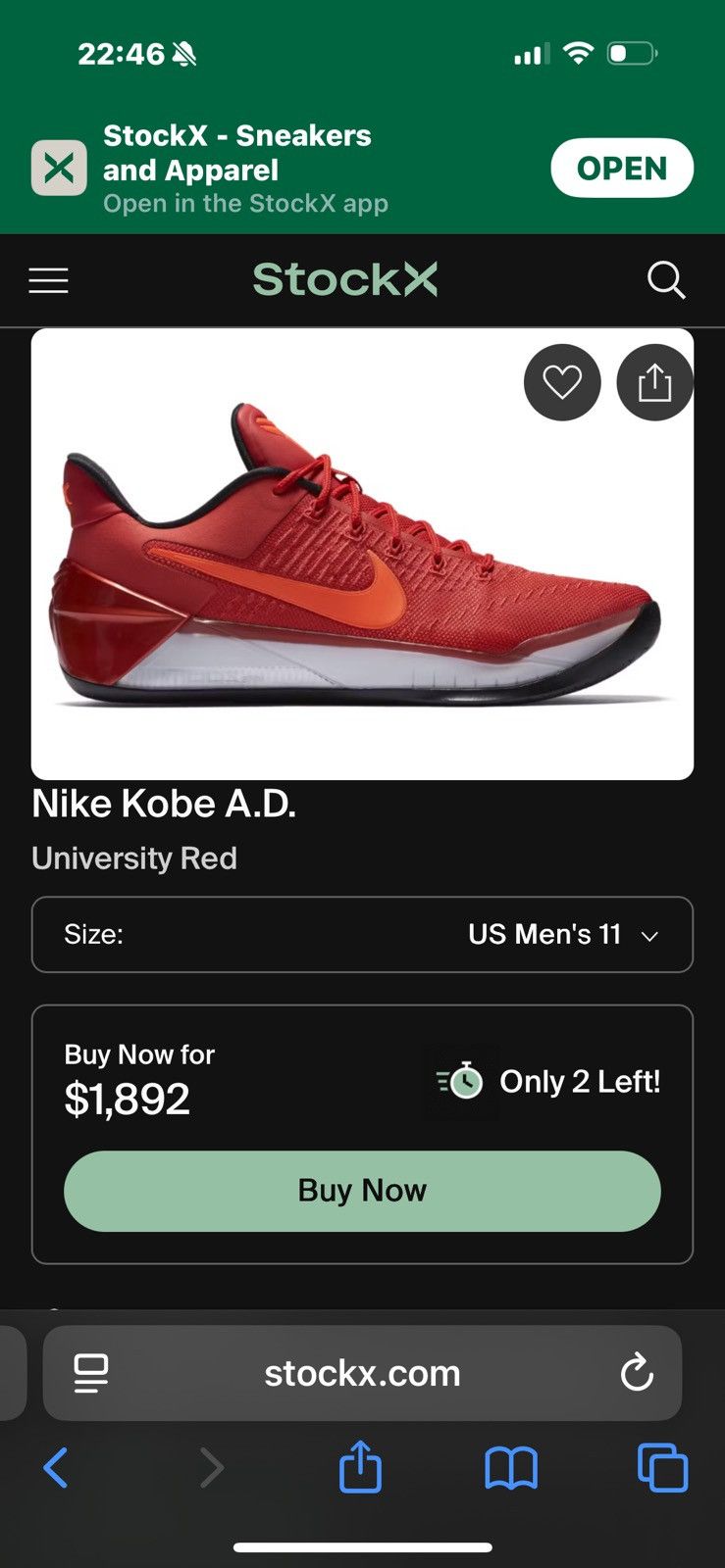 Nike Nike Kobe A.D. University Red 2016 Rare 852425-608 Size US 11 / EU 44 - 1 Thumbnail