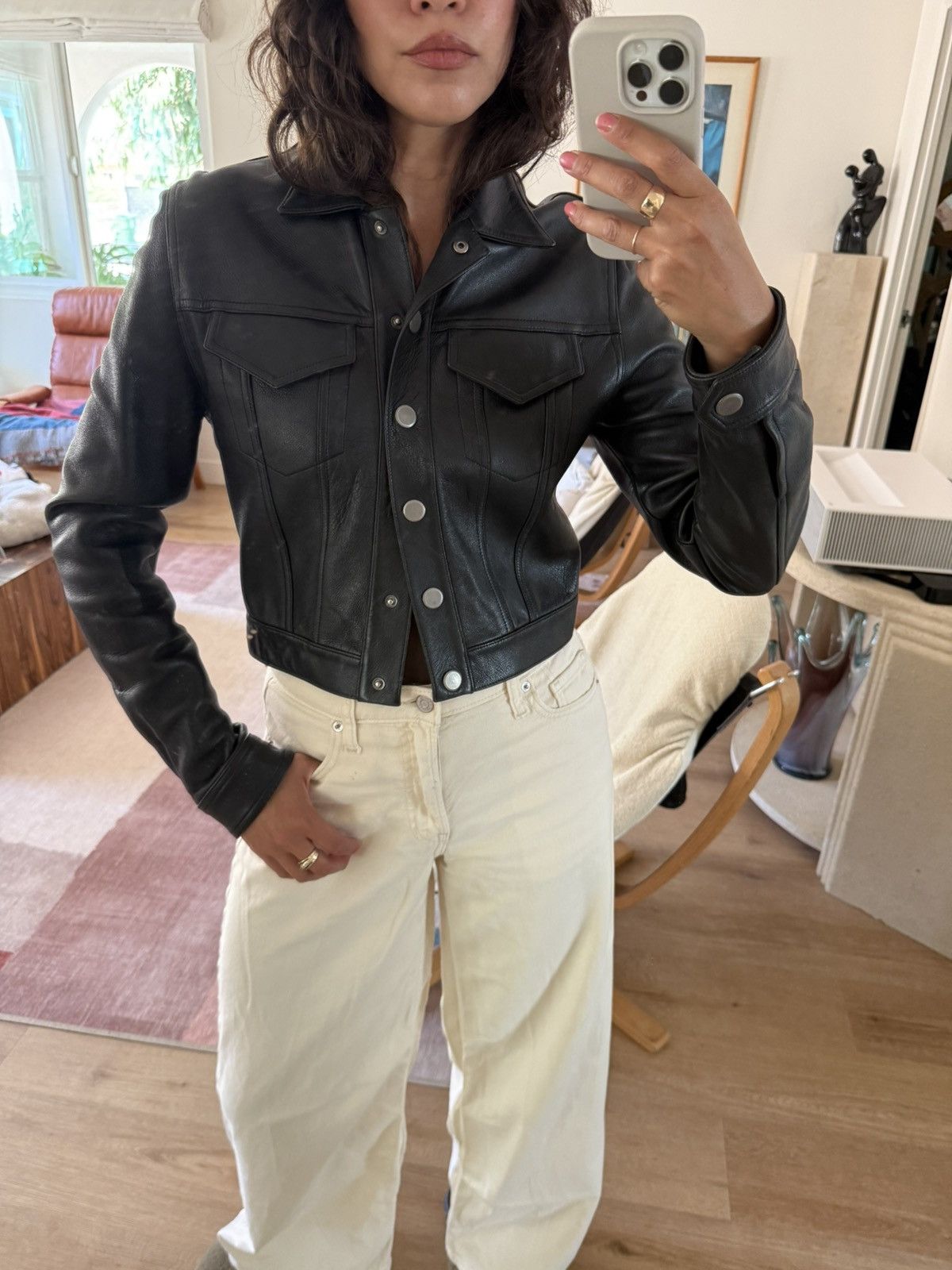 Alexander Wang Alexander Wang Cropped Leather Jacket Size S / US 4 / IT 40 - 2 Thumbnail