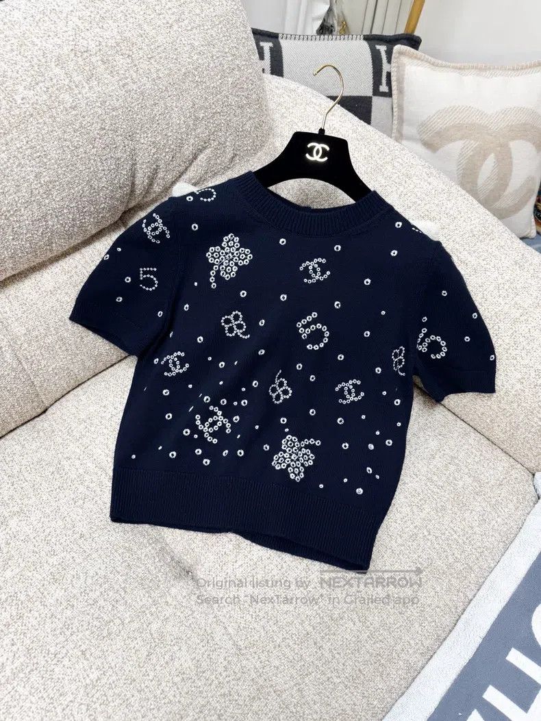 Chanel Chanel 23P dark blue printed short sleeves Size XS / US 0-2 / IT 36-38 - 1 Thumbnail