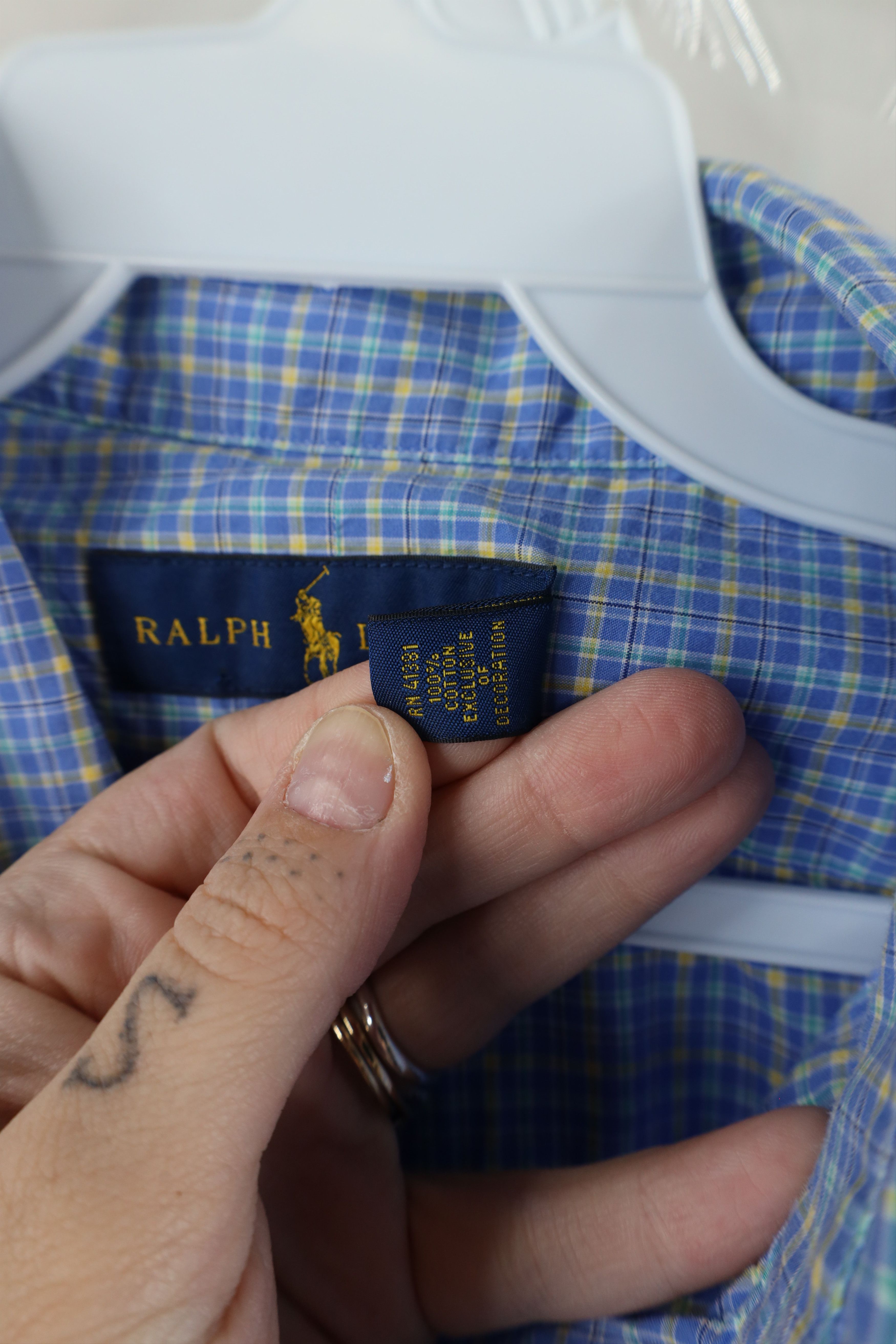 Ralph Lauren × Vintage Ralph Lauren Button Down Dress Shirt Blue Plaid Cotton Size US M / EU 48-50 / 2 - 6 Thumbnail