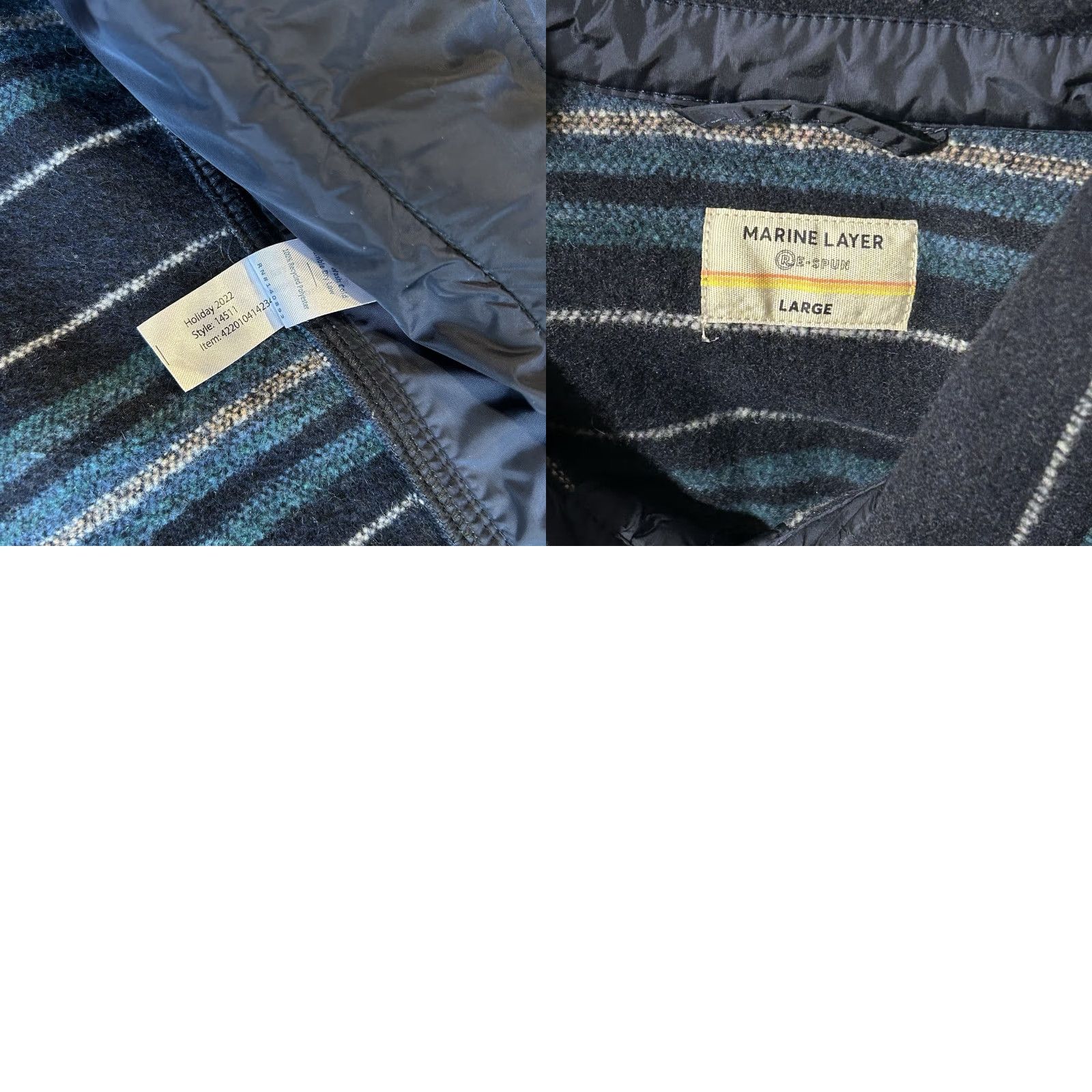 Marine Layer Marine Layer Shirt Jacket Striped Snap Dark Navy L Men's Regular Blue 100% Recycled Polyester Heavyweight Pockets Collared Button-Up Vintage No Size US L / EU 52-54 / 3 - 8 Thumbnail